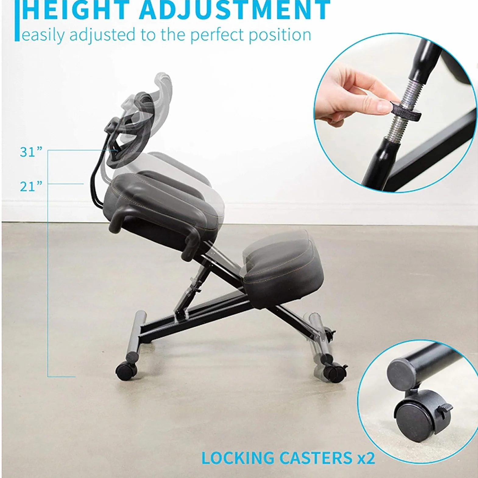 Krzesło Klęczące, Ergonomiczne Krzesło Klęczące, Regulowane Krzesło Poprawiające Postawę z Kółkami i Podparciem Pleców, Ergonomiczne Krzesło do Biur Domowych Sala Konferencyjna