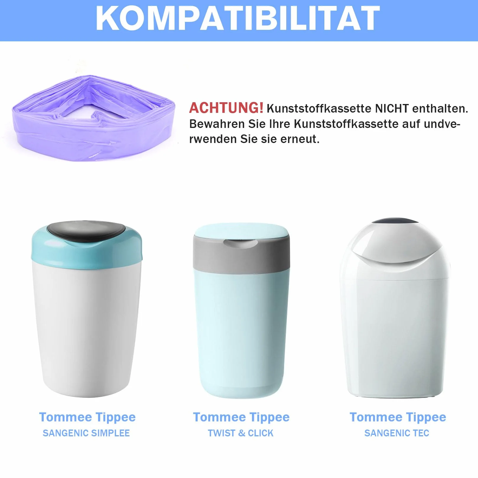 Folia uzupełniająca do wiaderek na pieluchy 4,5 m bezzapachowa 320 pieluch Angelcare Tommee Tippee Litter Locker fioletowa