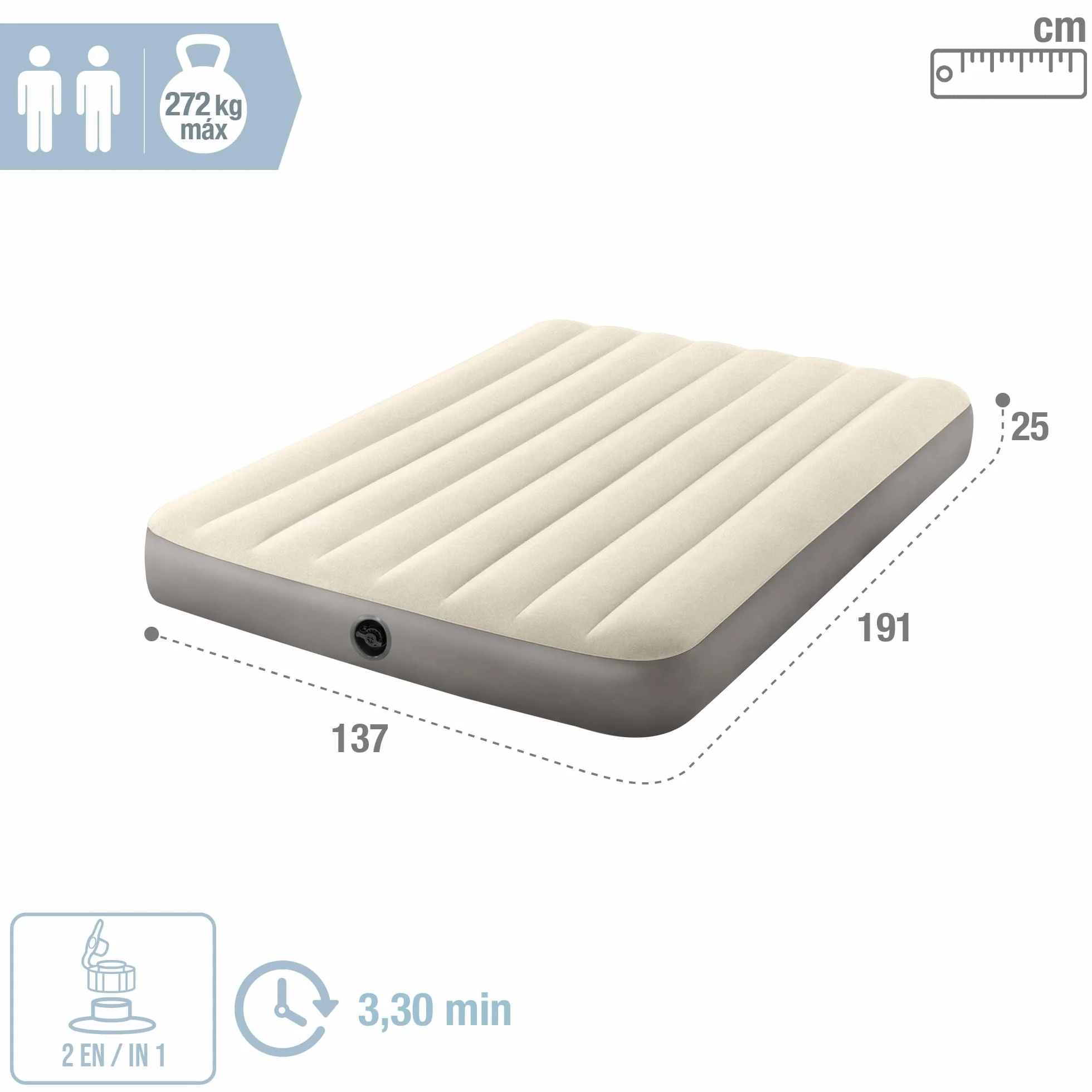 Intex Dura-Beam Materac Nadmuchiwany, Winyl, Szary, 191 x 137 x 25 cm