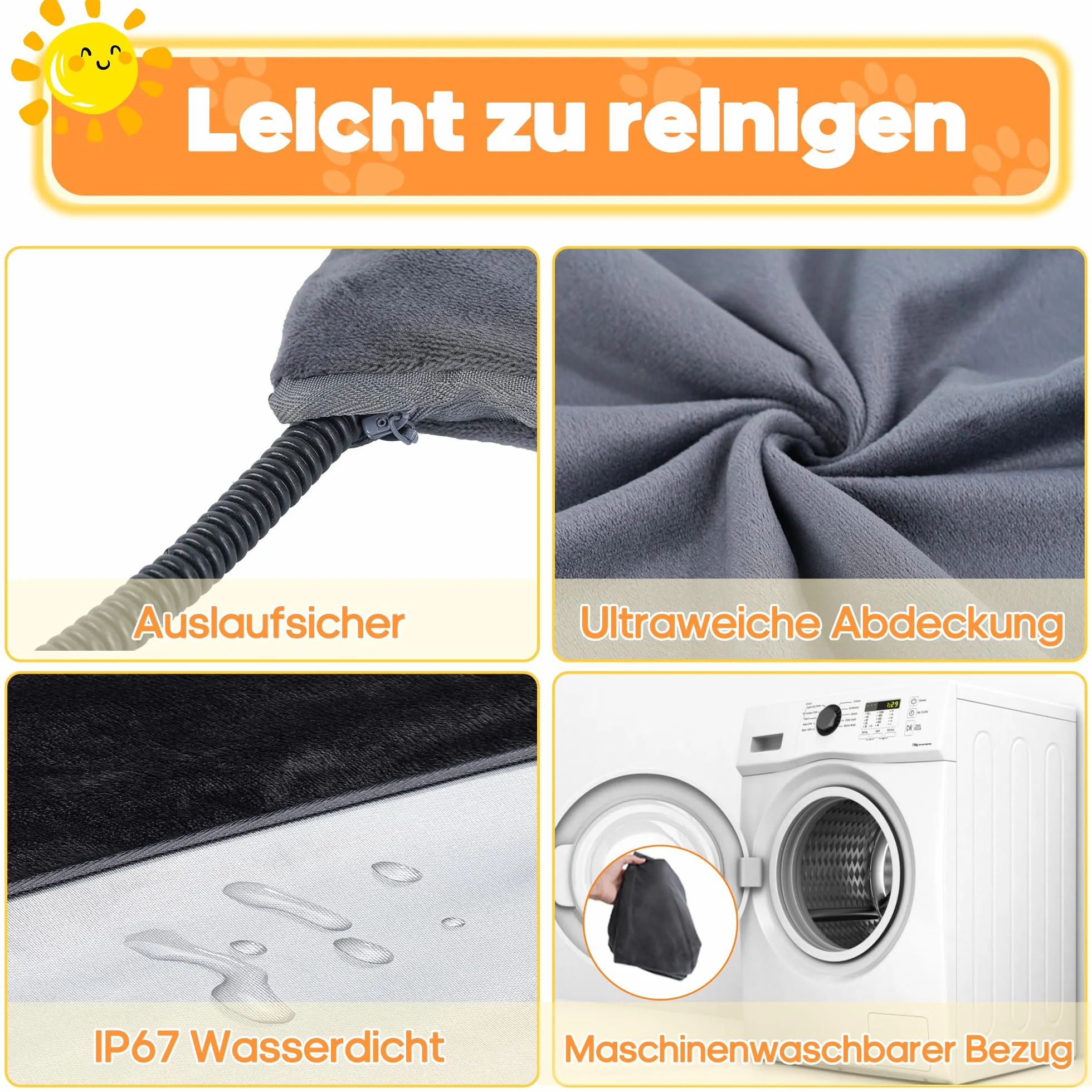 Angelpet Mata Grzewcza dla Psów i Kotów XL 60x90 cm – Elektryczna Mata Grzewcza z 9 Temperaturami, 14 Timerów, Kabel antygryzący 1,8 m, 2 Pokrowce