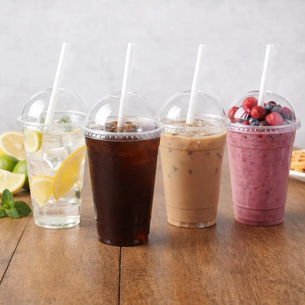 Przezroczyste kubki z pokrywką kopułkową - zestaw 10, 20, 50, 100, 200, 800 - do koktajli mlecznych, smoothie, herbata bąbelkowa, desery, 355 ml, 473 ml, 592 ml (800, 473 ml)