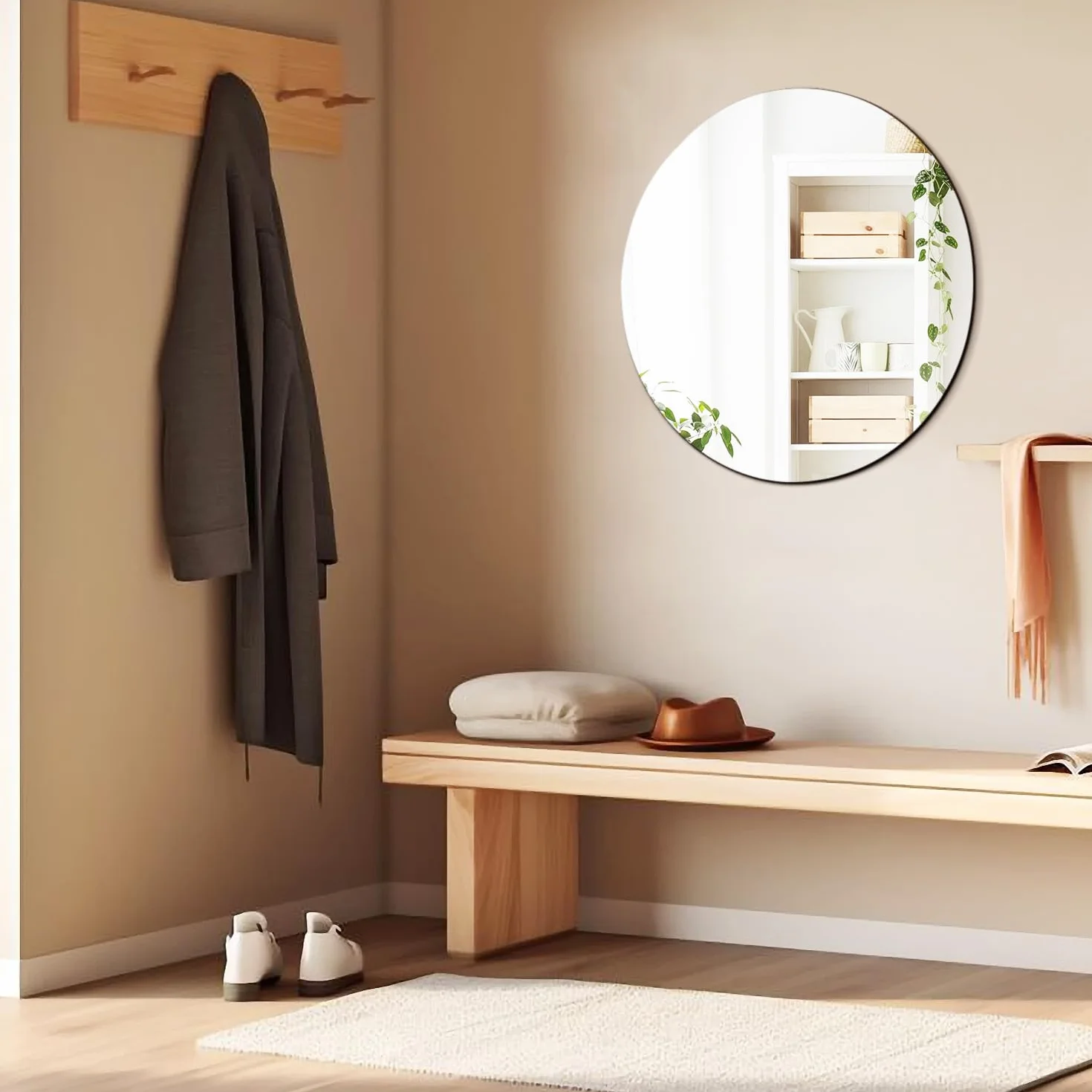 Lustro Okrągłe 50cm Bez Ramy HD Szkło Lustrzane Lustro Ścienne, Okrągłe Lustro Łazienkowe Bez Ramy, Dekoracyjna Ściana Lustrzana Okrągłe Lustro do Łazienki, Przedpokoju, Sypialni, Łazienki