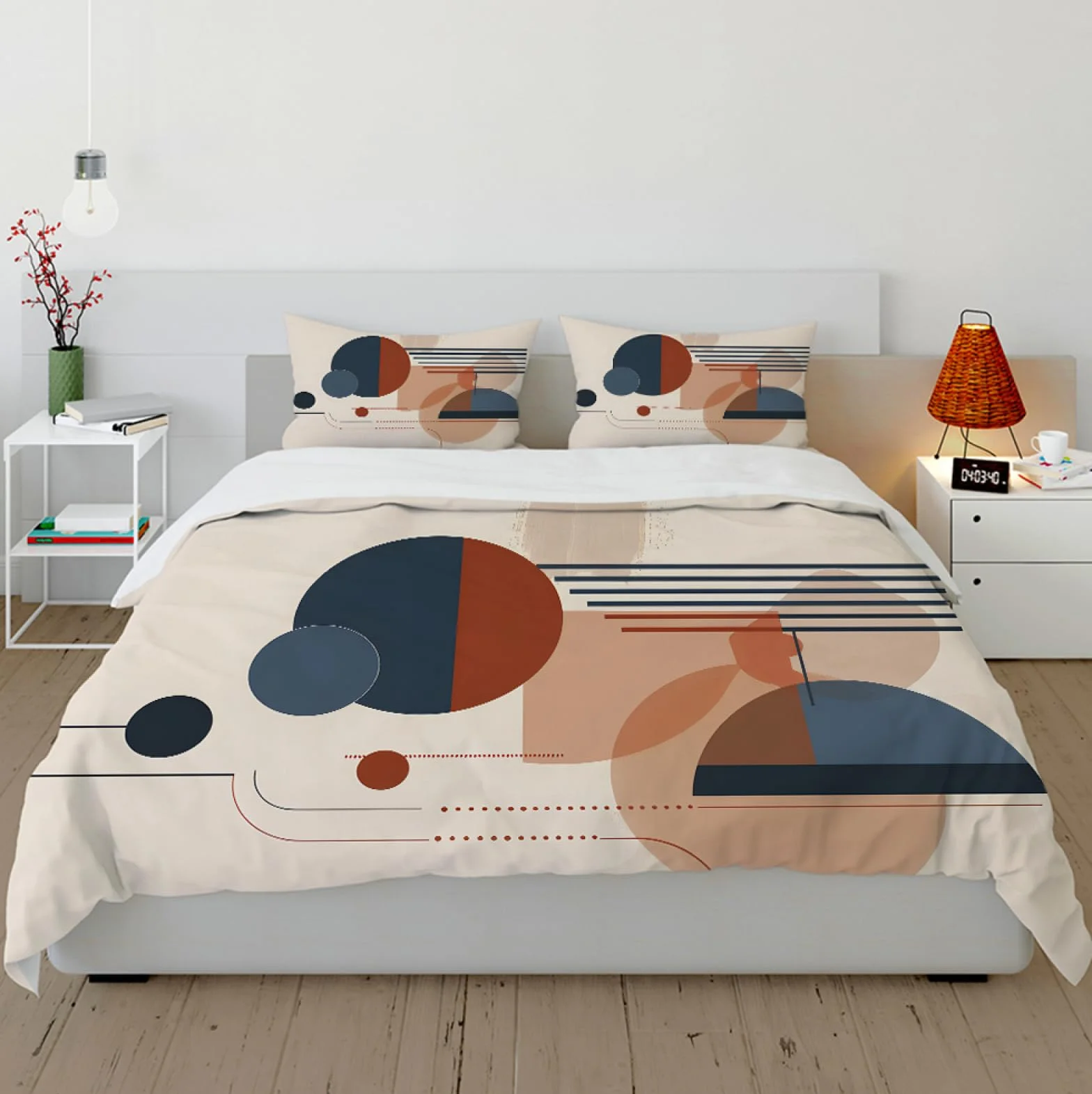 Nowoczesny styl skandynawski oddychające poszwy na kołdry w połowie wieku koło geometryczne miękkie kolorowe bloki prane zestawy pościeli z mikrofibry 180x220cm