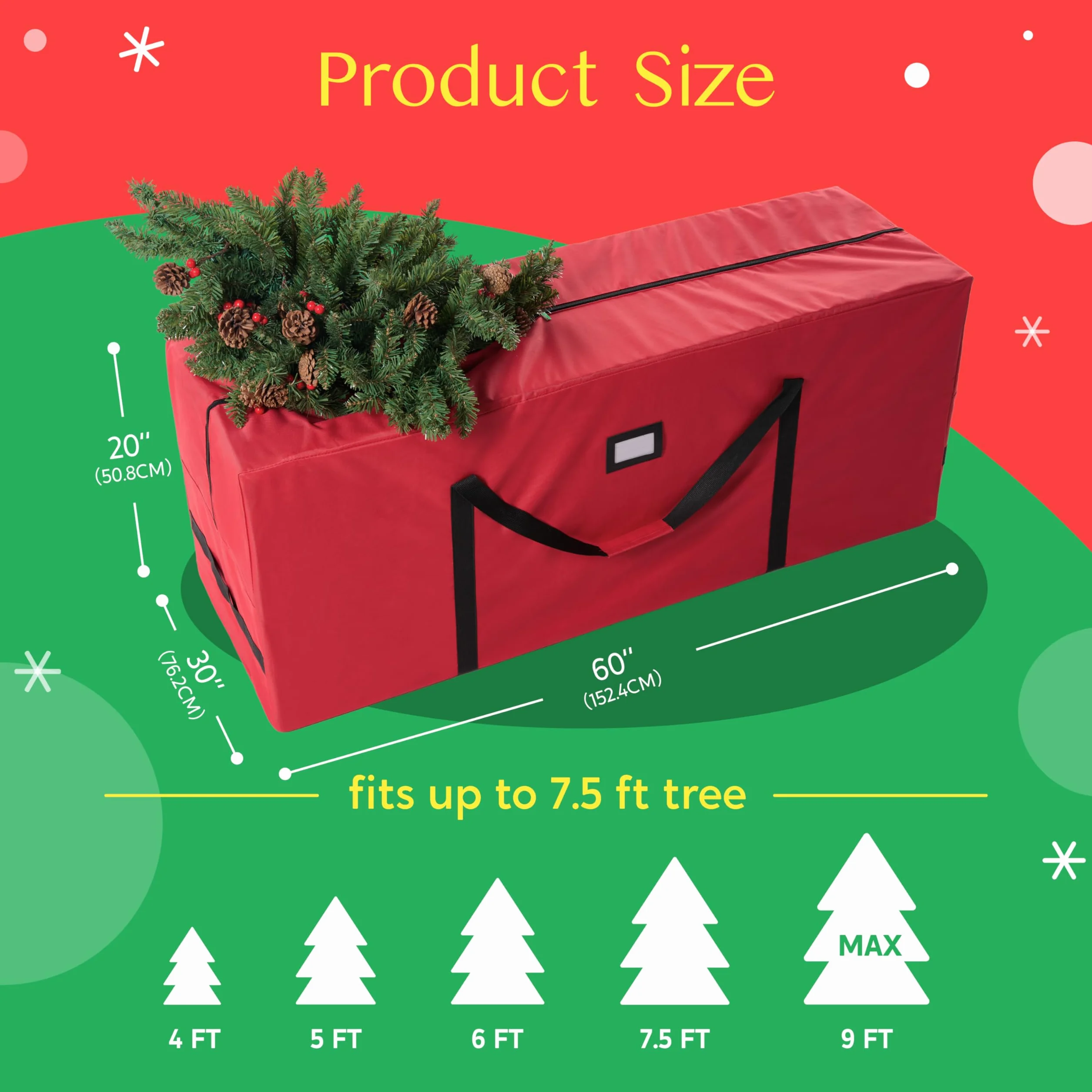 JOIEDOMI 9 stóp / 274,32 cm Choinka Sztuczna torba na choinkę zdemontowana, trwała tkanina Oxford 600D torba choinkowa, wodoodporna torba do przechowywania (czerwona)