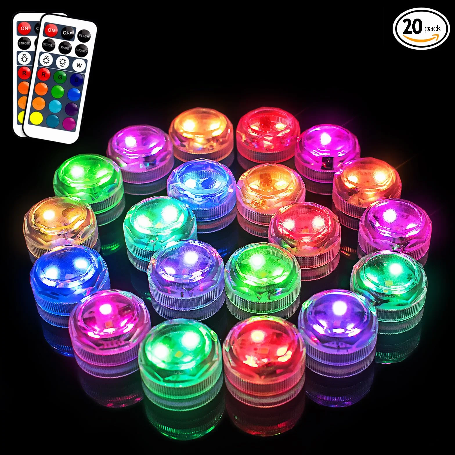 idyl light Mini podwodne oświetlenie LED z pilotem zdalnego sterowania, 20 sztuk podgrzewaczy RGB, zasilane bateriami, wodoszczelne, do wazonu, basenu, na wesele, imprezę, do dekoracji domu