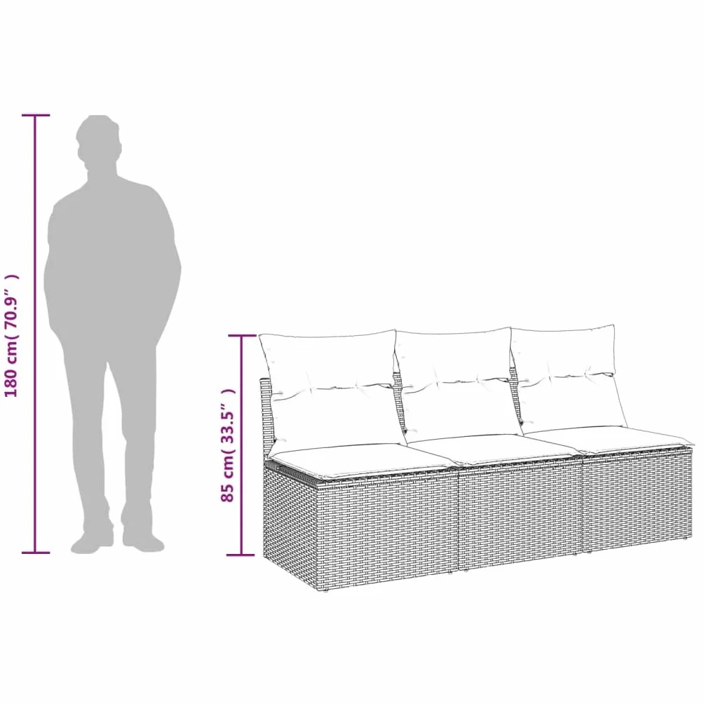 vidaXL Sofa ogrodowa z poduszkami, 3-osobowa, beżowa, polirattan, kanapa ogrodowa, siedzisko ogrodowe, czteroosobowa sofa ogrodowa, kanapy ogrodowe