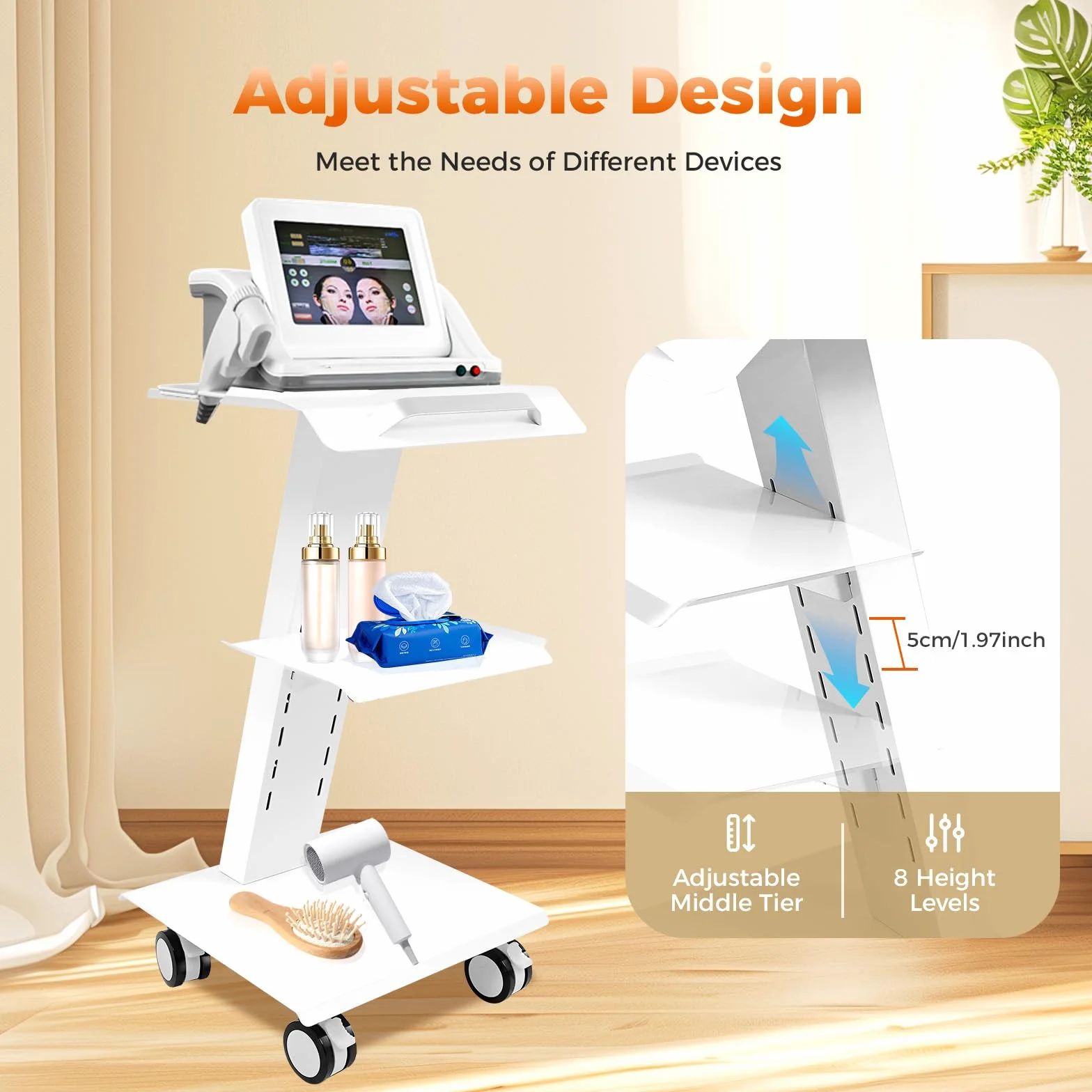 Dental wózek na narzędzia, biały, wózek pomocniczy, stolik pomocniczy, Three Layers, mobilny wózek na kółkach dla dentysty, wózek