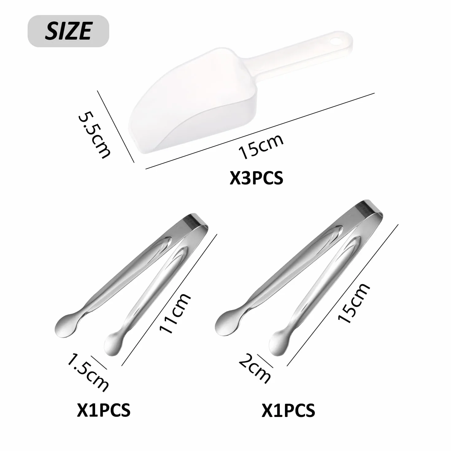 Zestaw 2 pęsety do cukru, 3 szt. popcornu, szczypce do cukru, szczypce do cukierków, łyżka do popcornu, szczypce do cukierków, popcornu i