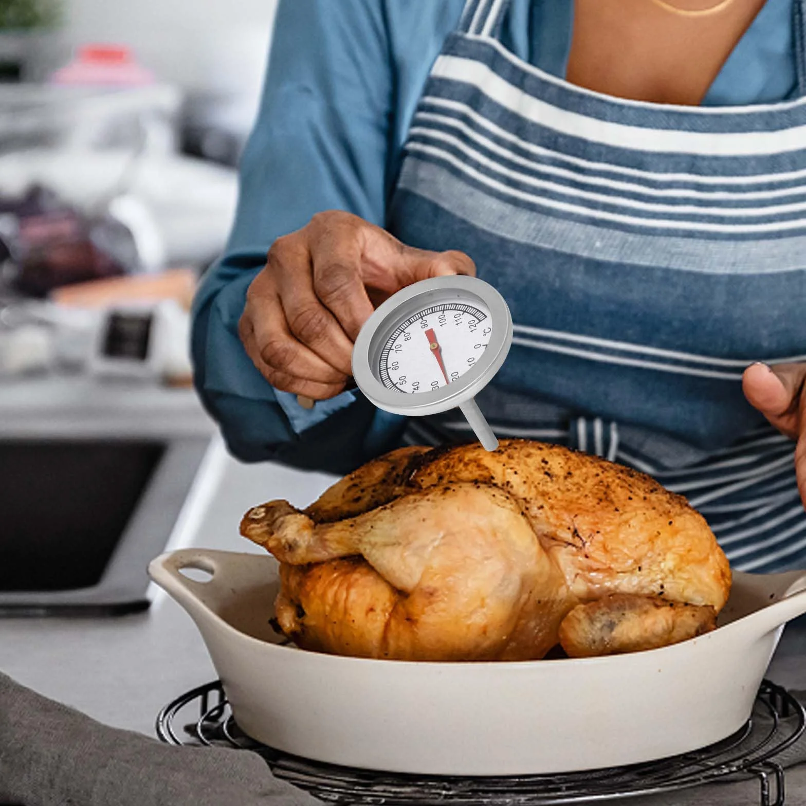 Colexy Termometr do grilla, analogowy, bimetalowy termometr ze stali nierdzewnej 0-120°C do pomiaru temperatury w komorze gotowania, do grillowania, pieczenia, wędzarni, pieca i pieca wędzarniczego
