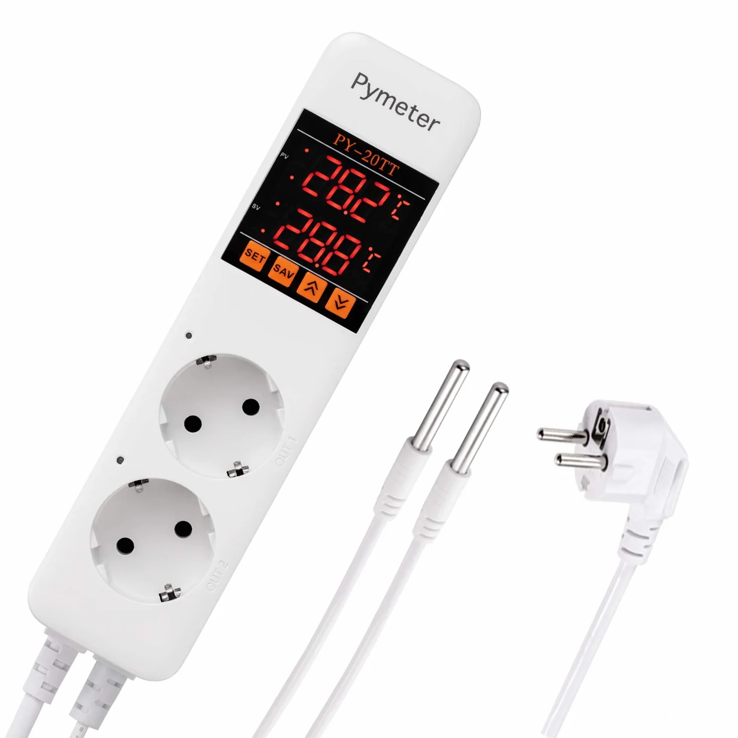 Cyfrowy regulator temperatury, ogrzewanie, termostat, gniazdko elektryczne z 2 czujnikami, do akwarium, terrarium, szklarni