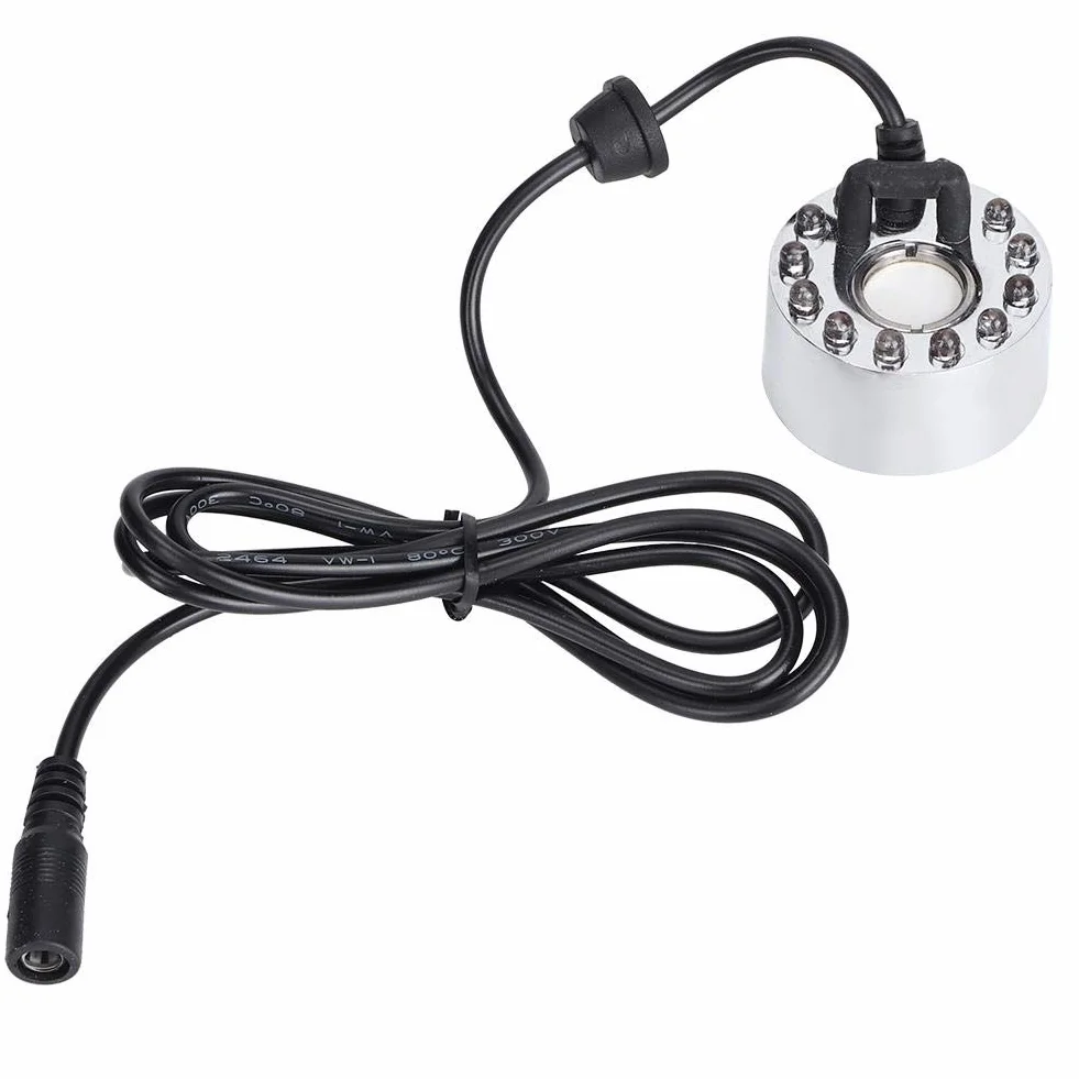 Silver Mister Maker Fogger Fountain Akwarium Mist Maker Light 12 LED Ultradźwiękowy Mist Maker Fogger Atomizer Nawilżacz do stawu fontannowego Indoor Outdoor (wtyczka UE)