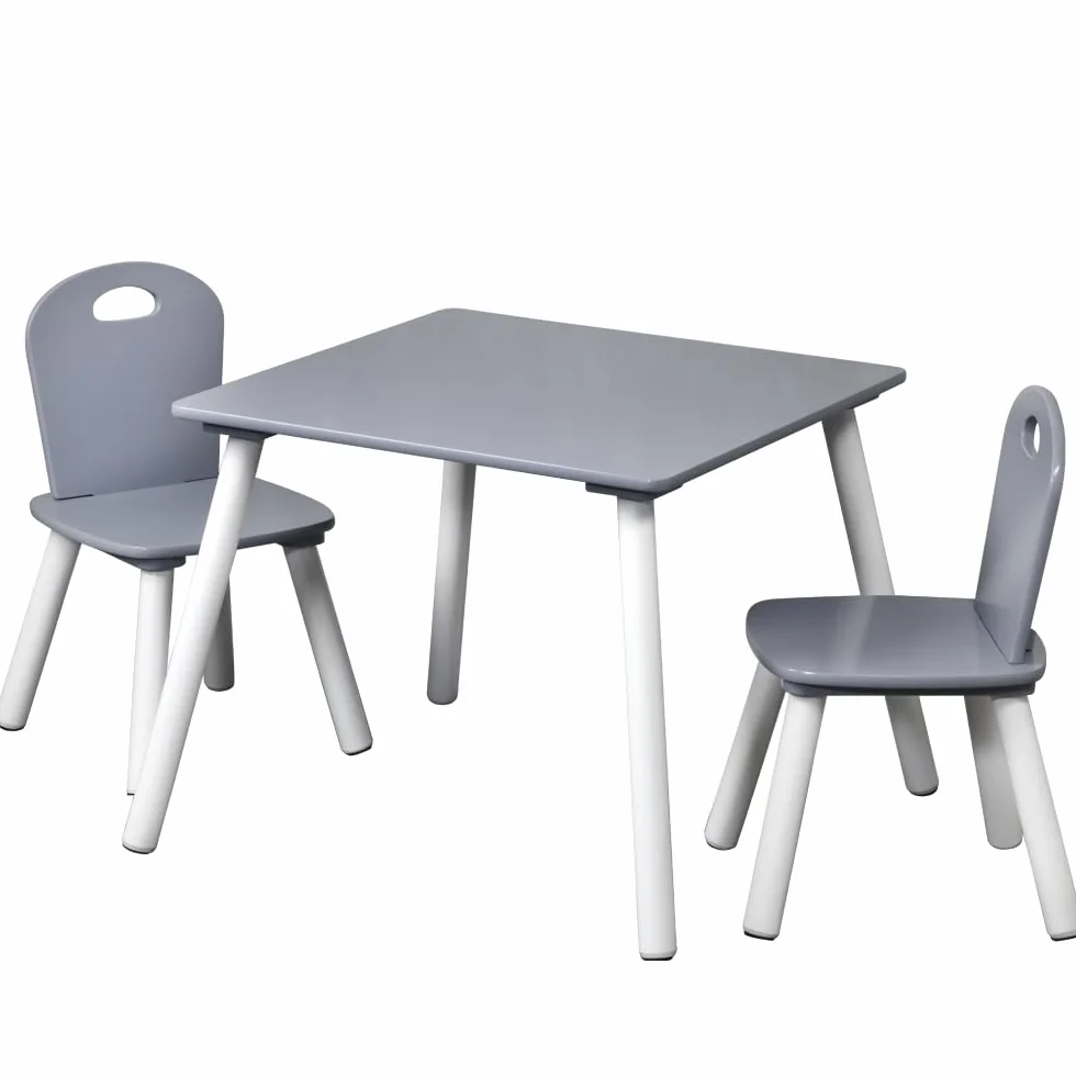 Kesper | stolik dziecięcy z 2 krzesłami, materiał: płyta pilśniowa, wymiary: 55 x 55 x 45 cm, kolor: biały, szary | 17732 13