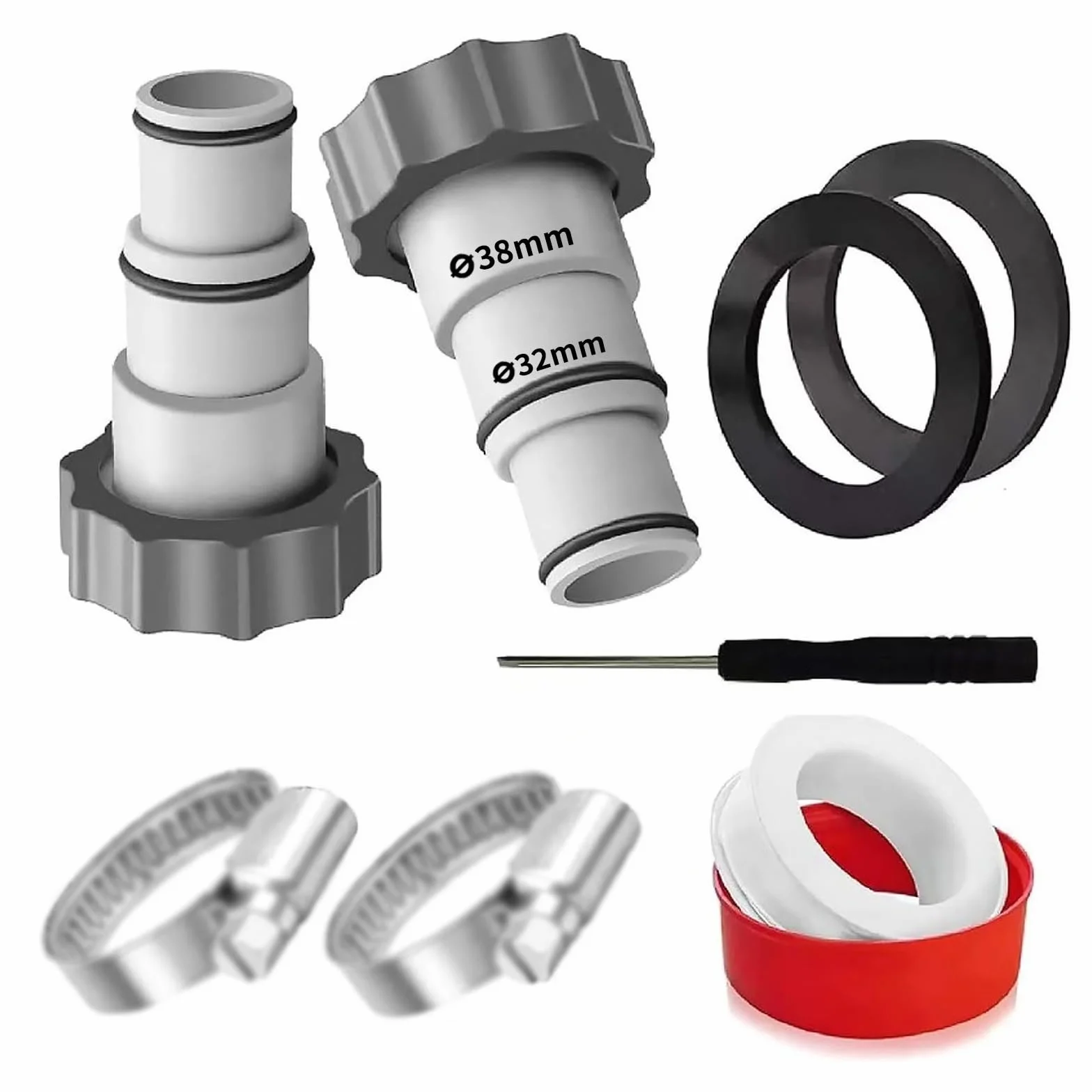 2 adaptery do węża basenowego, adapter do pompy, adapter basenowy, nadają się do bezpośredniego podłączenia węży basenowych od 32 mm do 38 mm, z złączkami montażowymi