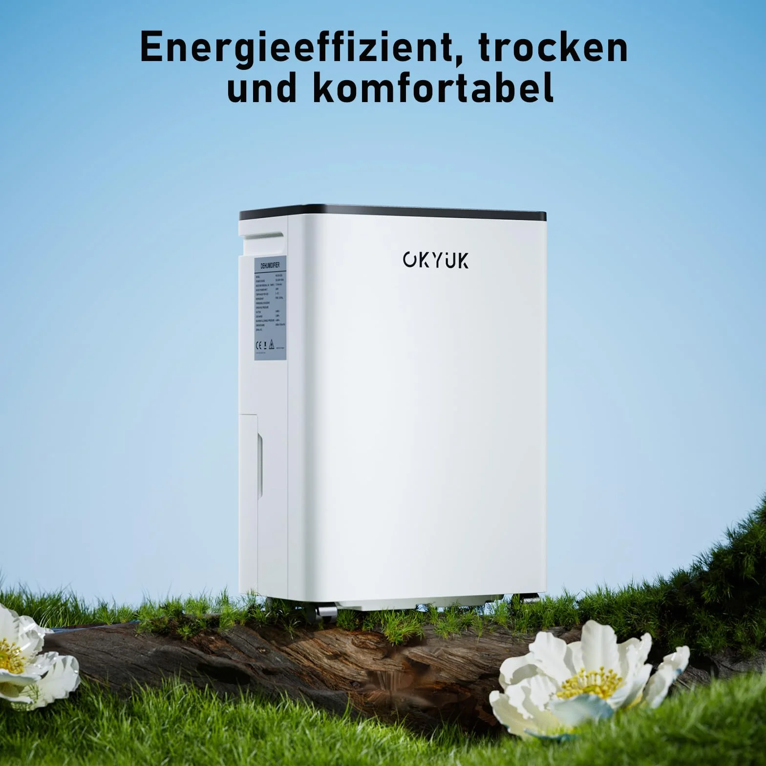 OKYUK Elektryczny osuszacz powietrza, 12 l, z cyfrowym wskaźnikiem wilgotności powietrza, osuszacz powietrza do domu, 60 m² z automatycznym wyłączaniem, idealny do kampera, łazienki, piwnicy (12 l