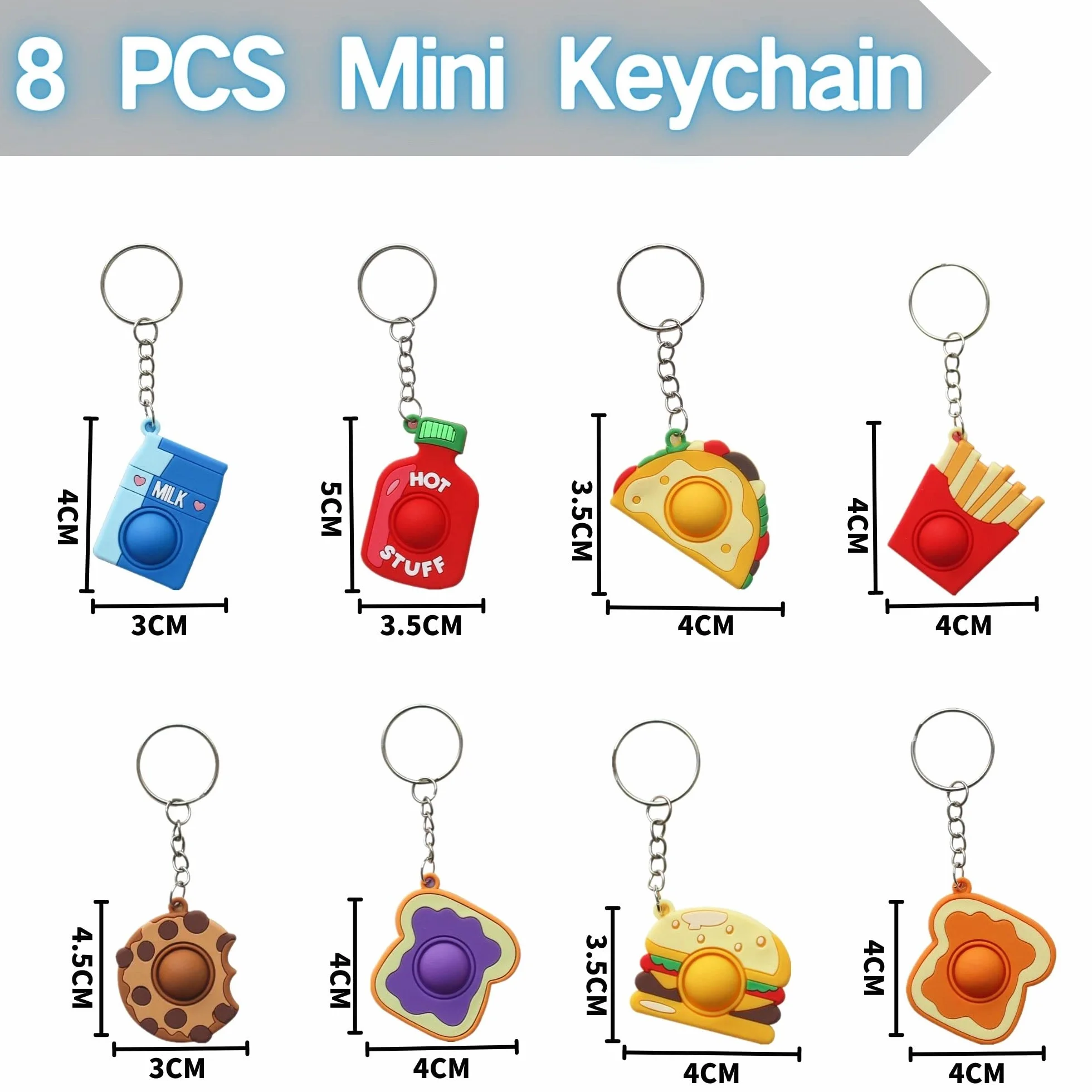 Mini Squeeze Pop Bubble Fidget, 8 sztuk silikonowych breloków, zabawka antystresowa dla dzieci i dorosłych
