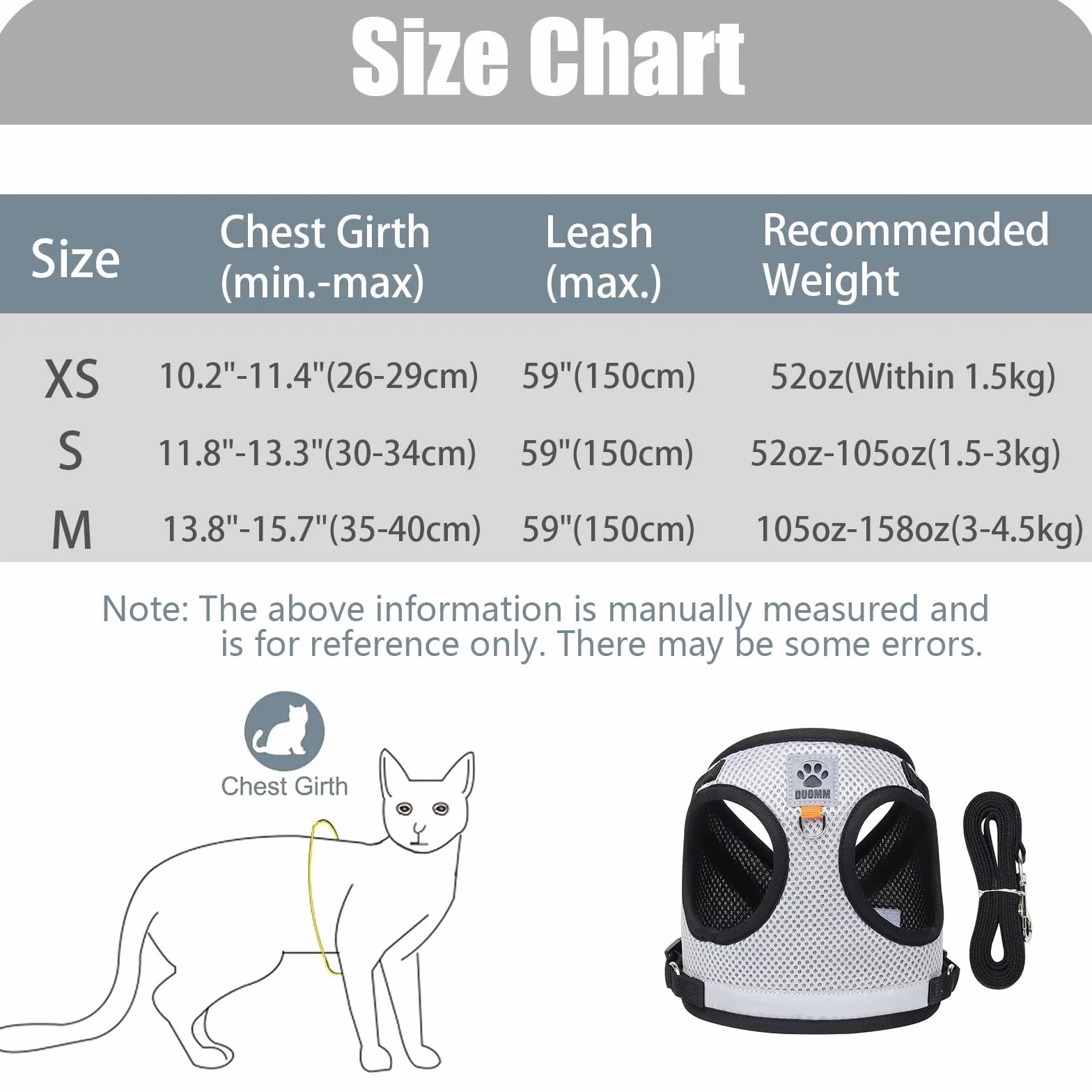 Smycz dla kota z odblaskowymi paskami, regulowana, 1,5 m, XS, 1,5 kg