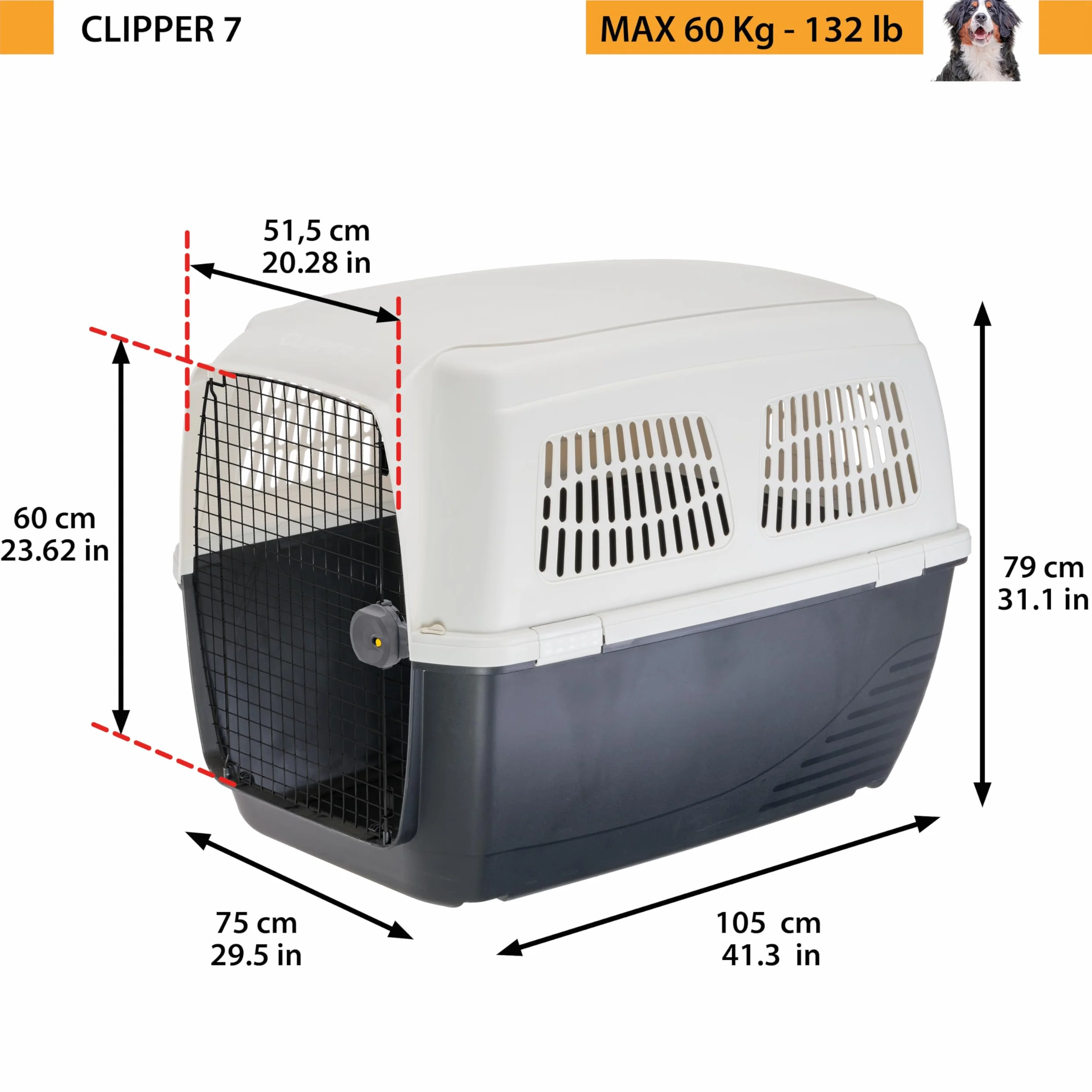 Ferplast CLIPPER 7 transporter dla psa duży 60 kg 105 x 75 x 79 cm stalowe drzwi IATA