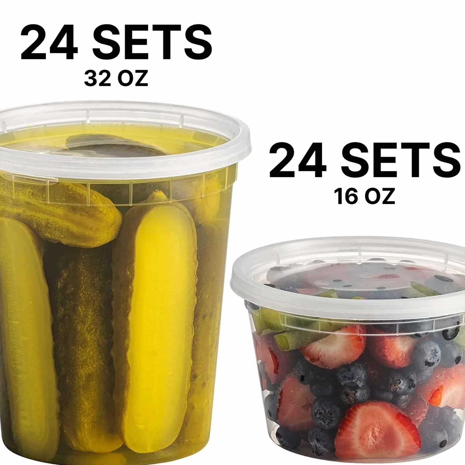 Pojemniki do przechowywania żywności JoyServe Deli z pokrywkami – 48 zestawów (24×946 ml & 24×473 ml), plastikowe, hermetyczne, bez BPA, do posiłków na wynos, do zmywarki i mikrofalówki