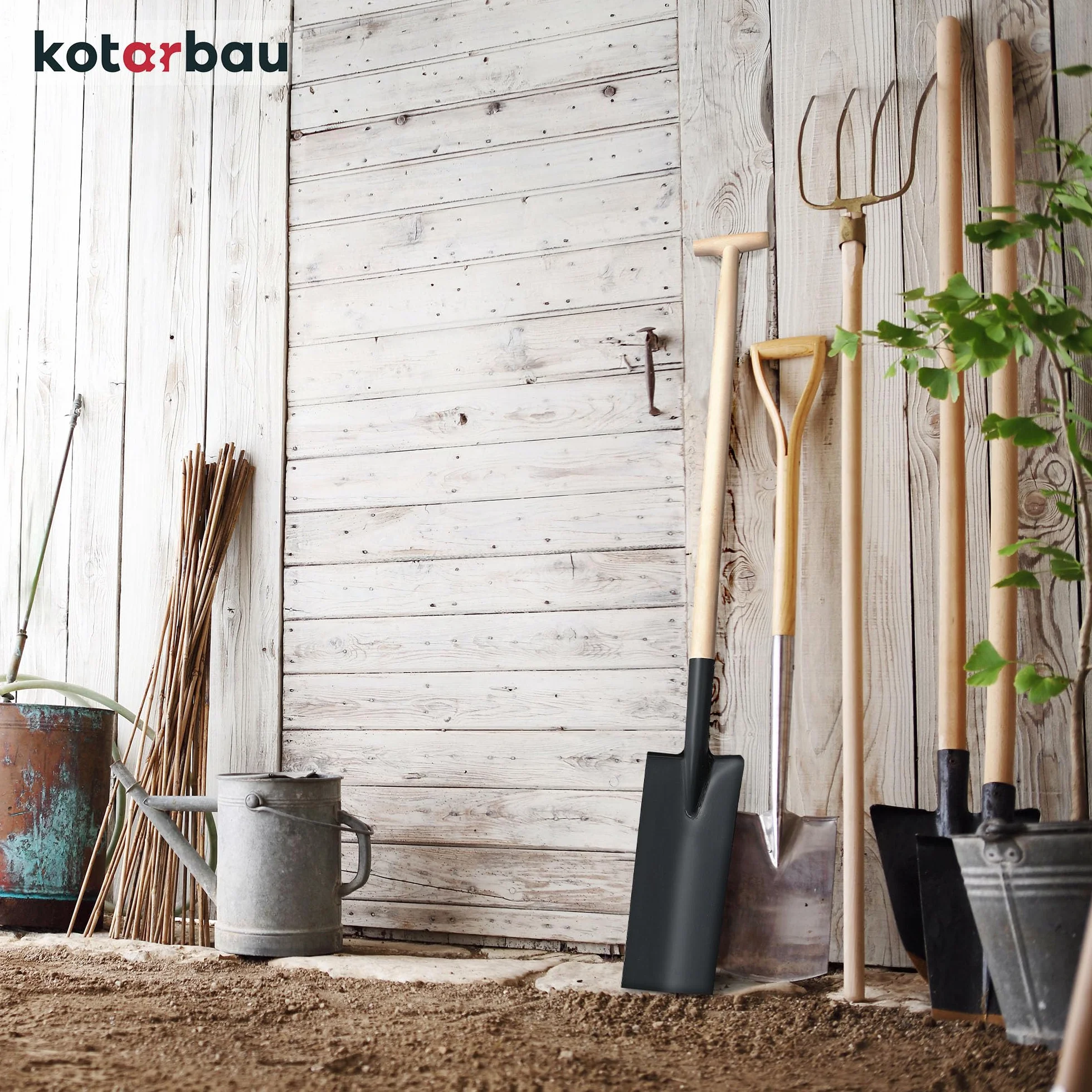 KOTARBAU® Szpatułka drenażowa 380 x 147 mm do średnicy trzonka 38 mm blacha stalowa długa wąska do przesadzania z drewnianym trzonkiem Szpadel
