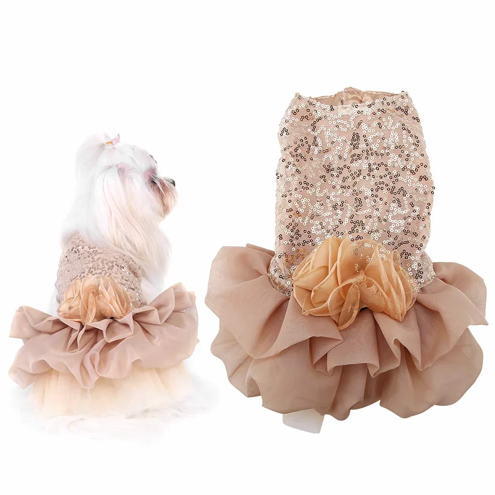 Sukienka dla psa Pet Cekiny Jedwabiste Tutu Kostium dla szczeniąt Pies Księżniczka Elegancka spódnica Kostium ślubny Złoty XL