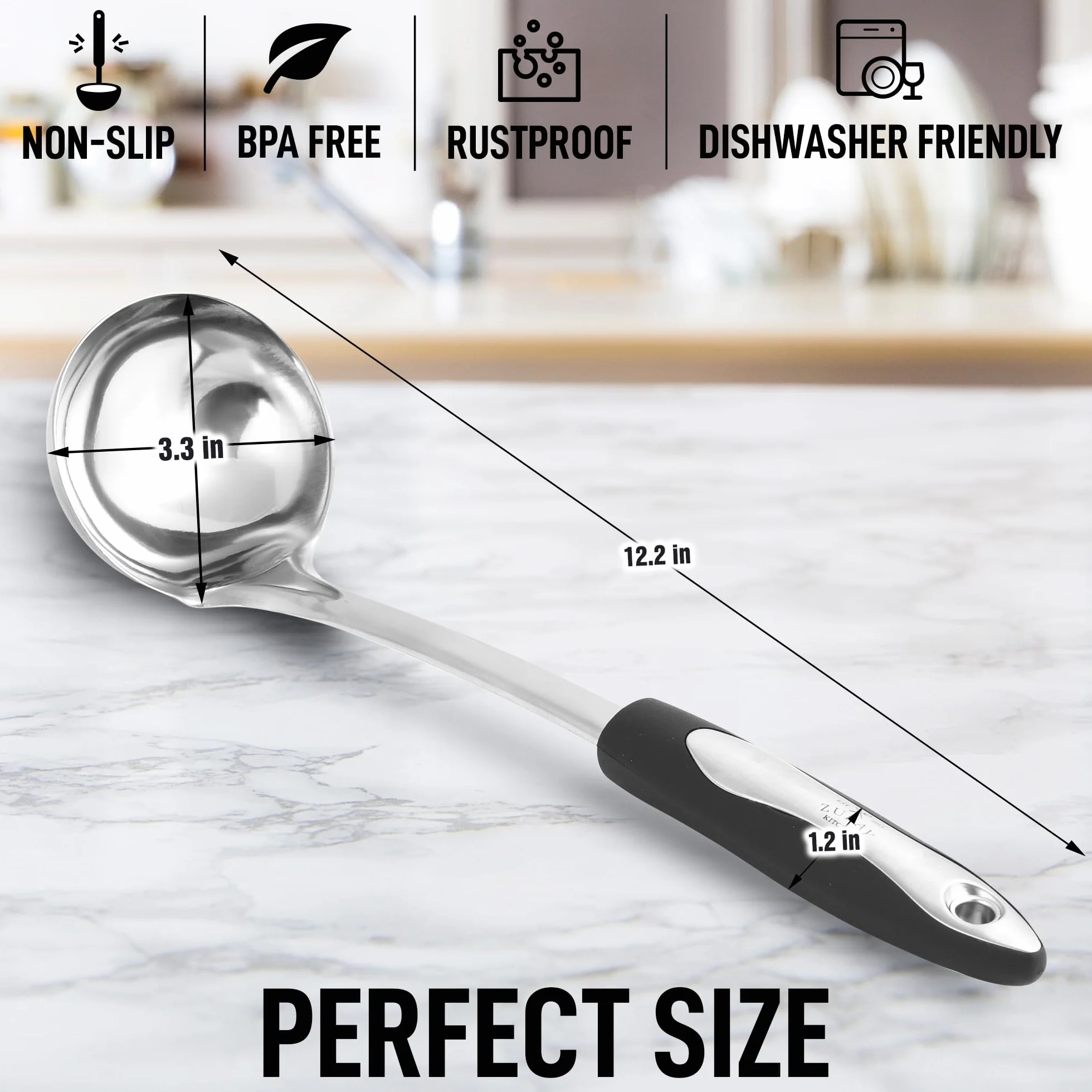Zulay Kitchen Chochla do zupy ze stali nierdzewnej – idealna do serwowania gulaszu, chili i bulionu – 30 cm z silikonowym uchwytem