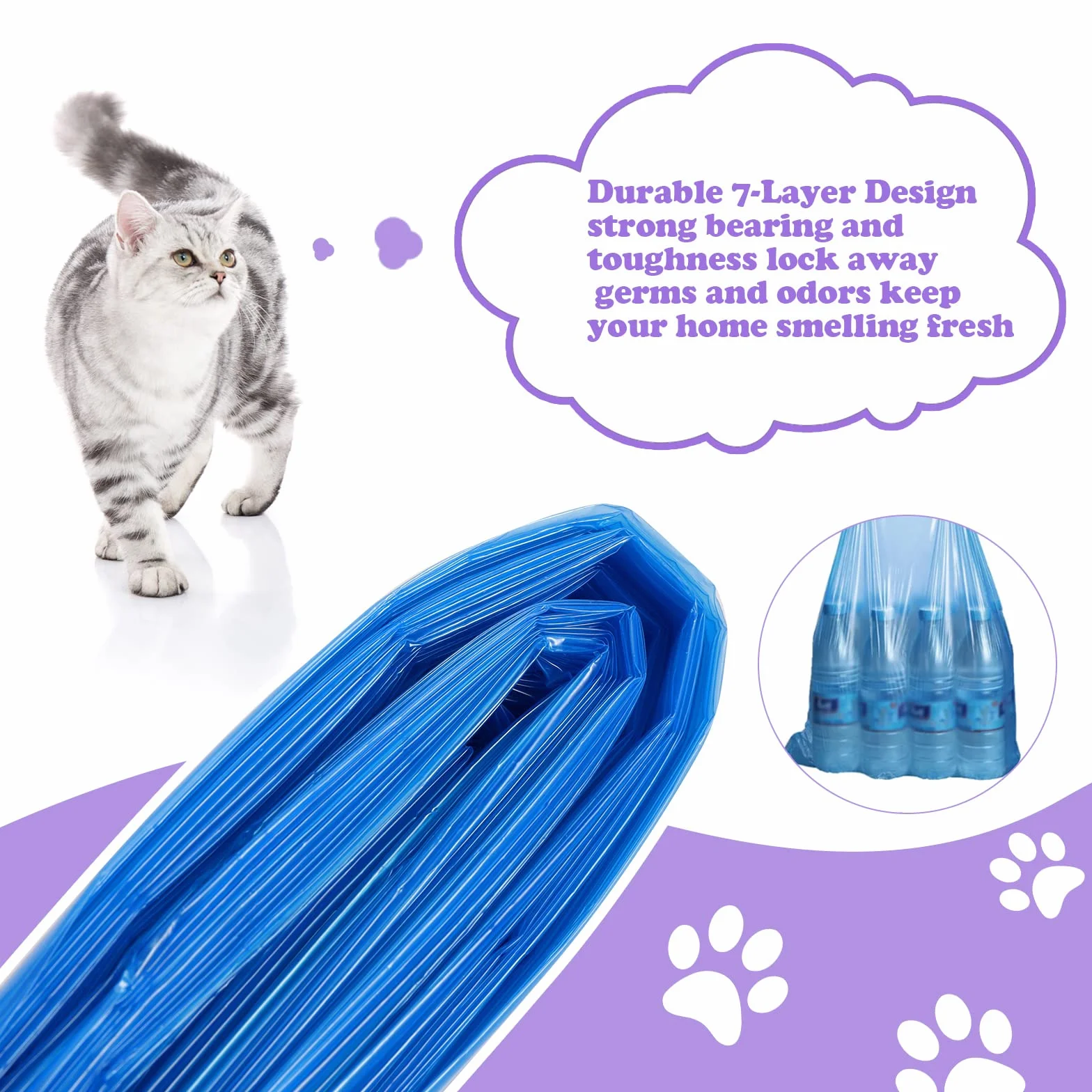 Torba na łóżko dla kota 6,5 m 10 szt. kompatybilna z Litterlocker/Litter Genie