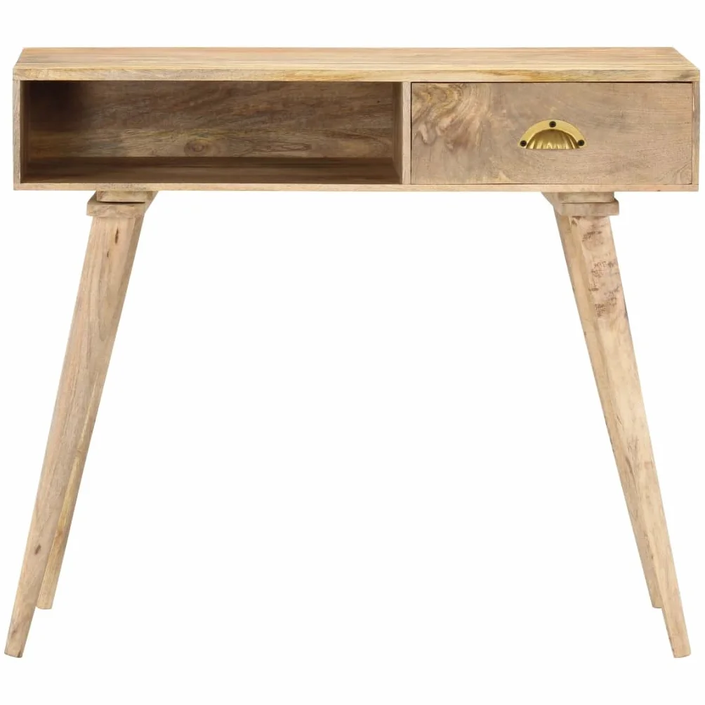 Stolik konsolowy z litego drewna mango, 90 x 45 x 75 cm, z szufladą i otwartą półką, zajmuje mało miejsca jako stolik pomocniczy, stolik do odkładania do salonu, korytarza, biura, z