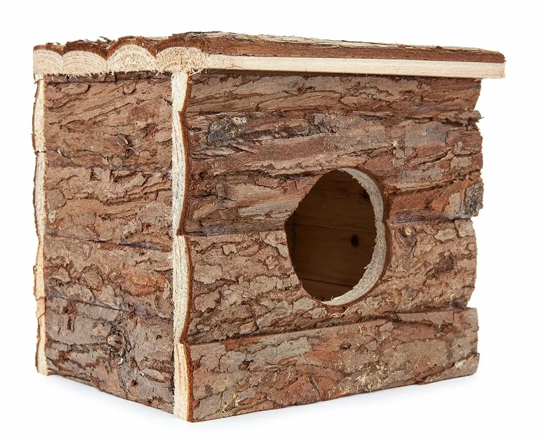 HAPPET Drewniany Domek dla Gryzoni 16 cm Naturalna Kryjówka Bez Podłogi dla Chomików Karłowatych Myszy