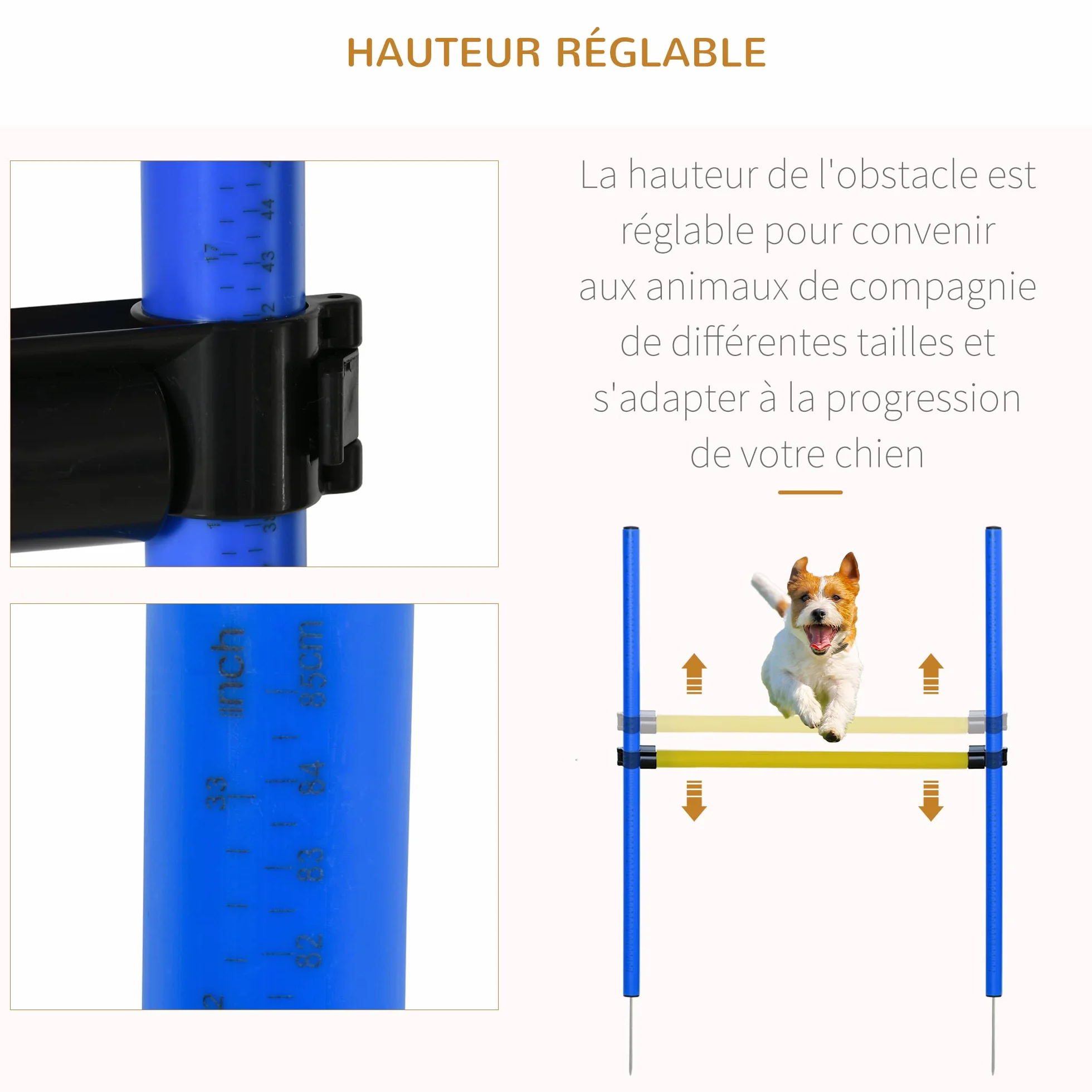 PawHut Agility Sport dla psów kompletny sprzęt przeszkodowy tunel slalom torba transportowa niebieski żółty