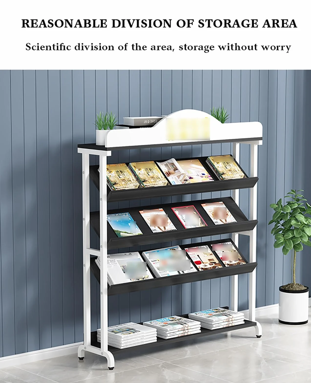 Stylowy stojący stojak na czasopisma i stojak na płyty winylowe, drewniany stojak na albumy, książki i teczki z antypoślizgowymi nóżkami, nowoczesne rozwiązanie do przechowywania (100 x 30 x 12, styl