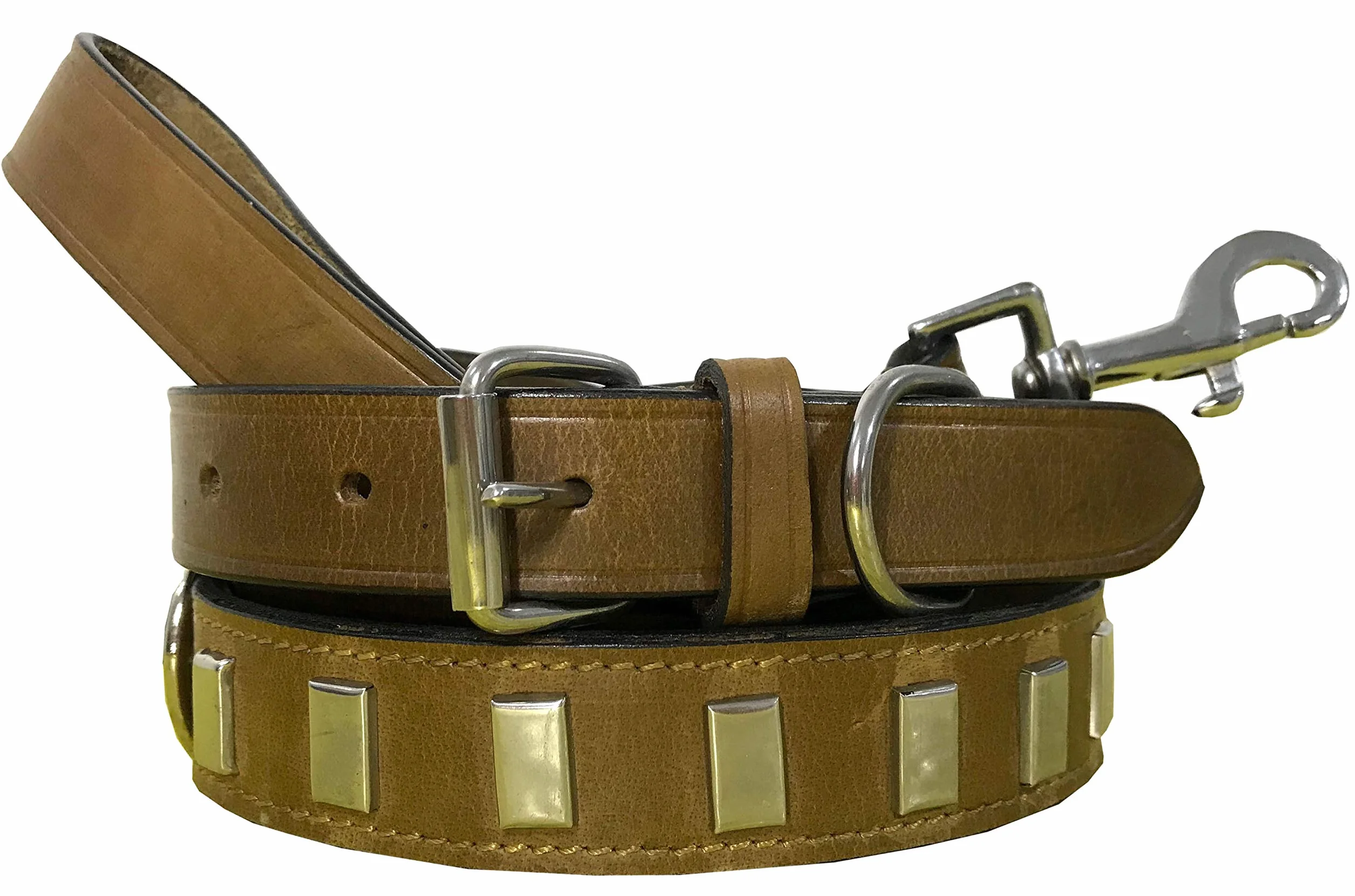 Genuine Leather Dog Collar and Lead Set M 14-18 Inches
