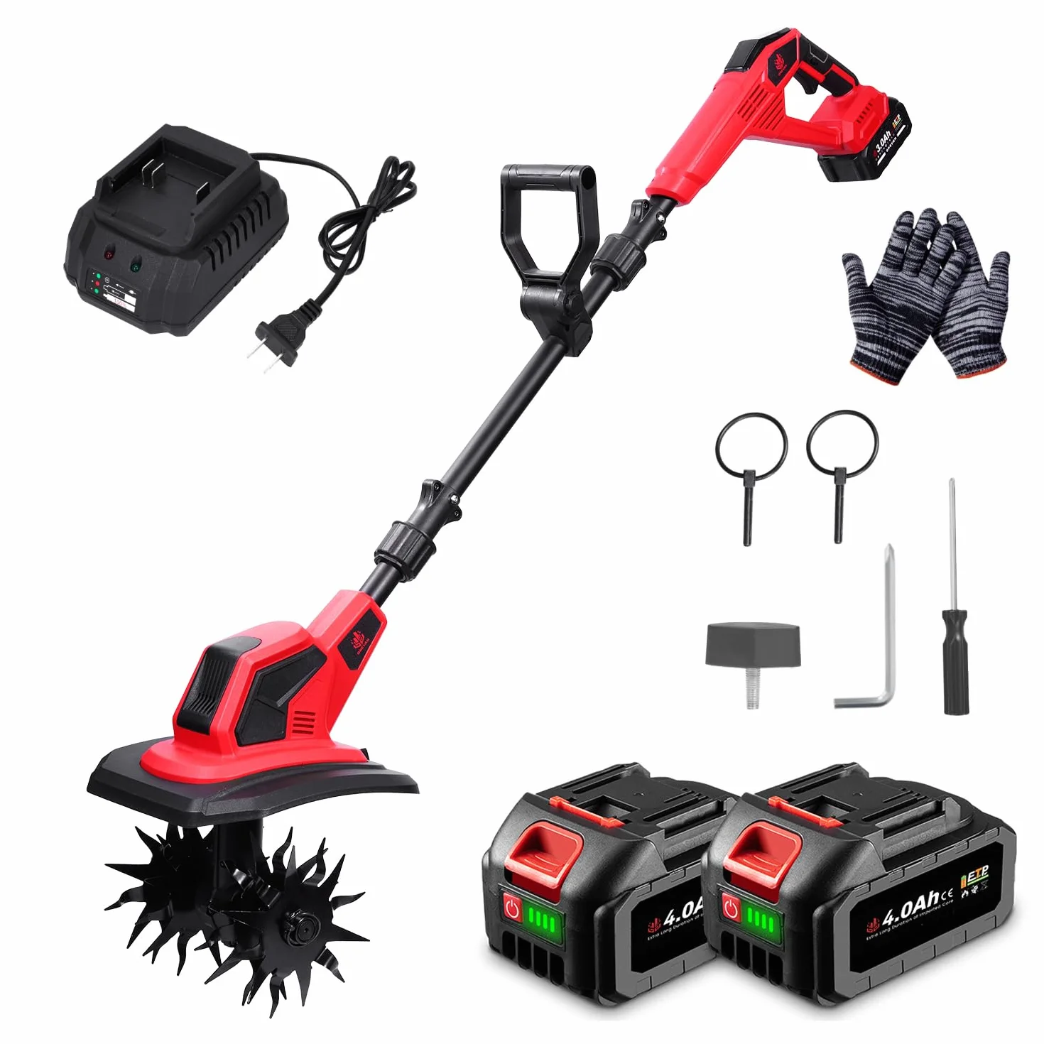 Bezprzewodowa glebogryzarka elektryczna - 59 cali (14,7 cm) - lekka, bezszczotkowa glebogryzarka, szerokość 17 cm (6,3 cala), głębokość 24 cm (9 cali), regulowany uchwyt, z 2 akumulatorami 4,0 Ah