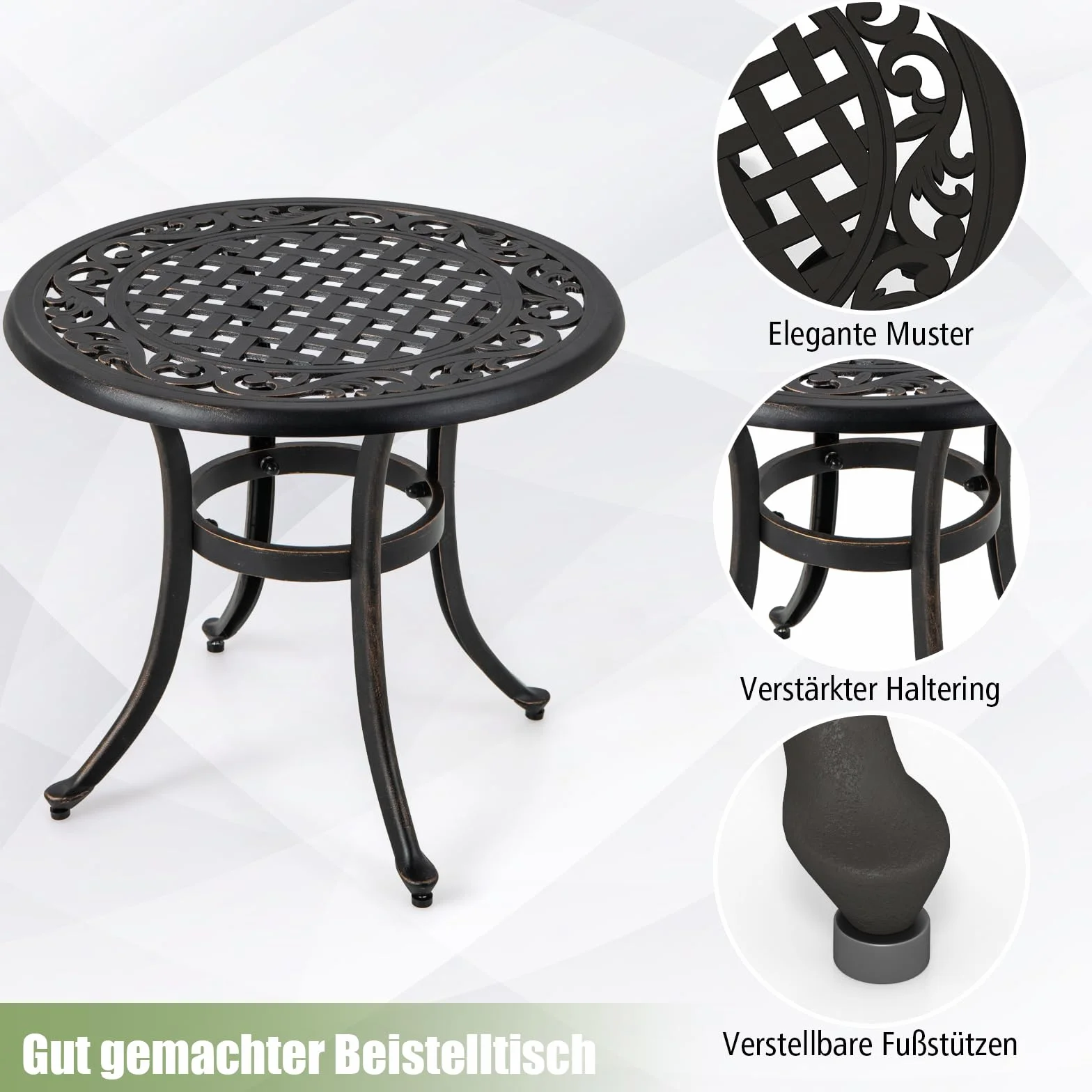GOPLUS stolik pomocniczy, okrągły, Ø 60 cm, stół ogrodowy metalowy z wycięciem, balkonowy, odporny na warunki atmosferyczne, stolik bistro, kawowy, na taras, jadalny