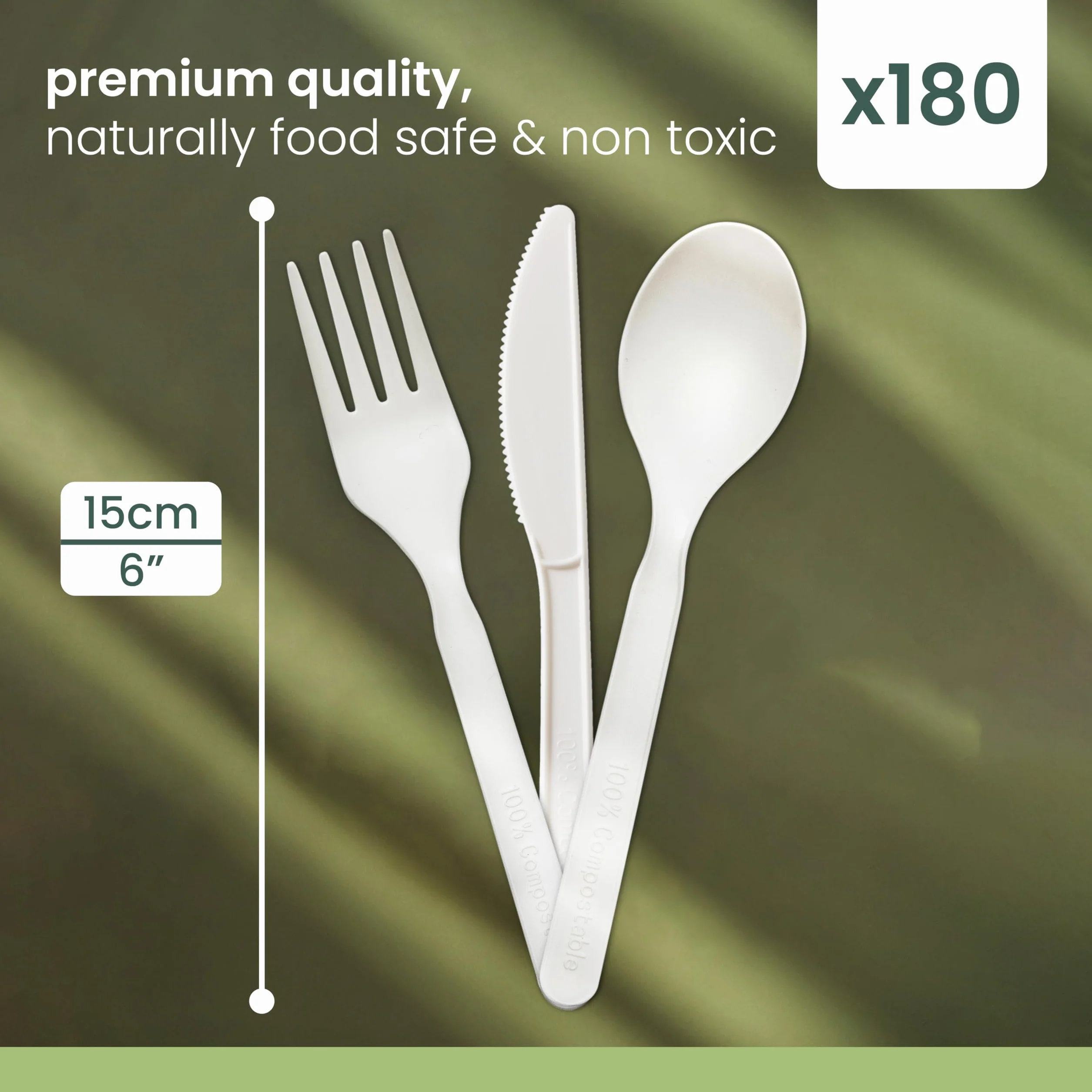 HAAGO 180-częściowy zestaw sztućców wielokrotnego użytku (60 noży, 60 widelców, 60 łyżek, białe, 15 cm) - idealne do cateringu i wesela - wytrzymałe materiały