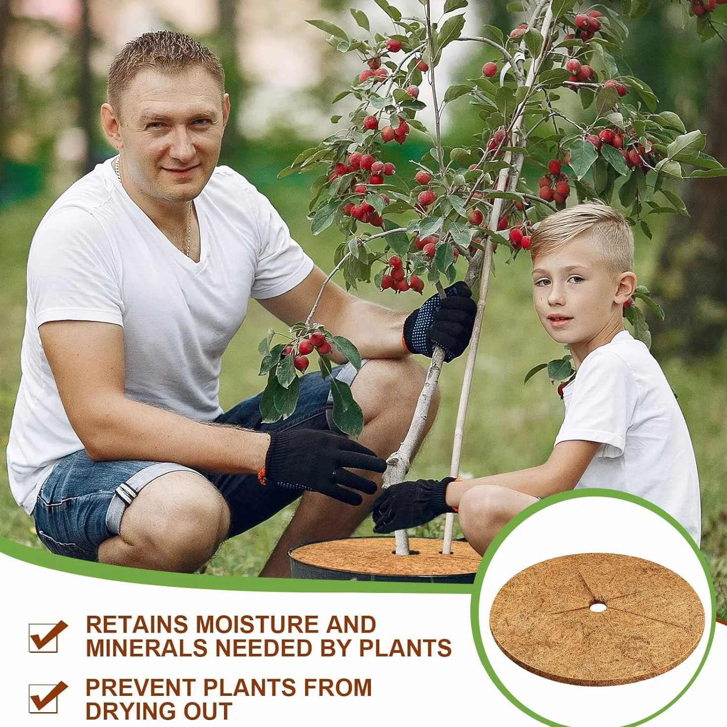 Płyta z włókna kokosowego 30 cm mulczowanie kokosowe 4 szt. Bezpieczne kokosowe ochrona roślin biodegradowalna ściółka kokosowa oddychająca mata do roślin i drzew zapobiega zamarzaniu chwastów (30 cm)