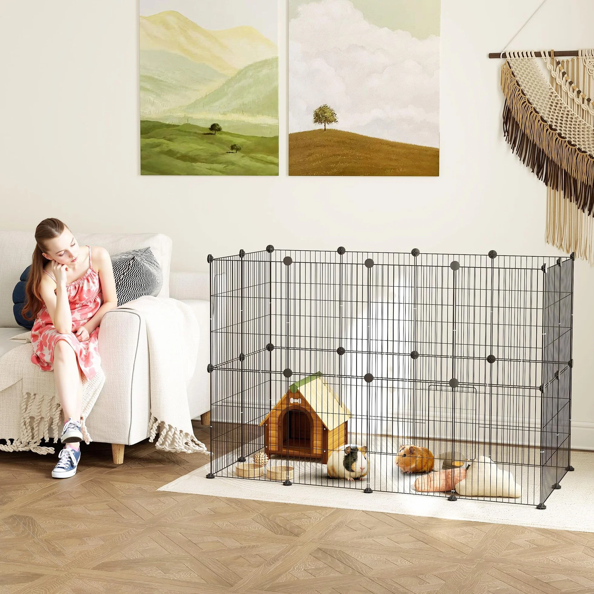 PawHut Obudowa dla zwierząt 24 panele stalowa kratka 120 x 60 x 80 cm czarna