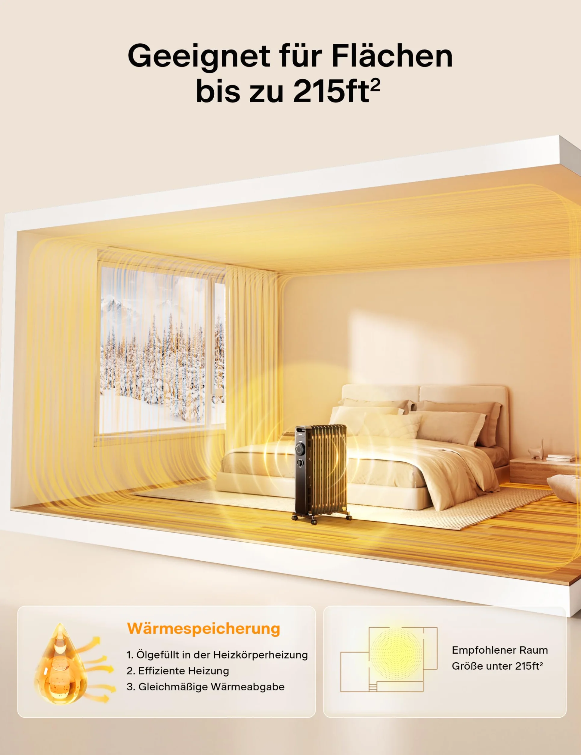 PELONIS Grzejnik olejowy z regulowanym termostatem, grzejnik elektryczny z 3 stopniami grzania, regulowany termostat, zabezpieczenie przed przewróceniem i przegrzaniem, energooszczędny, 2,3 kW, 21 m²