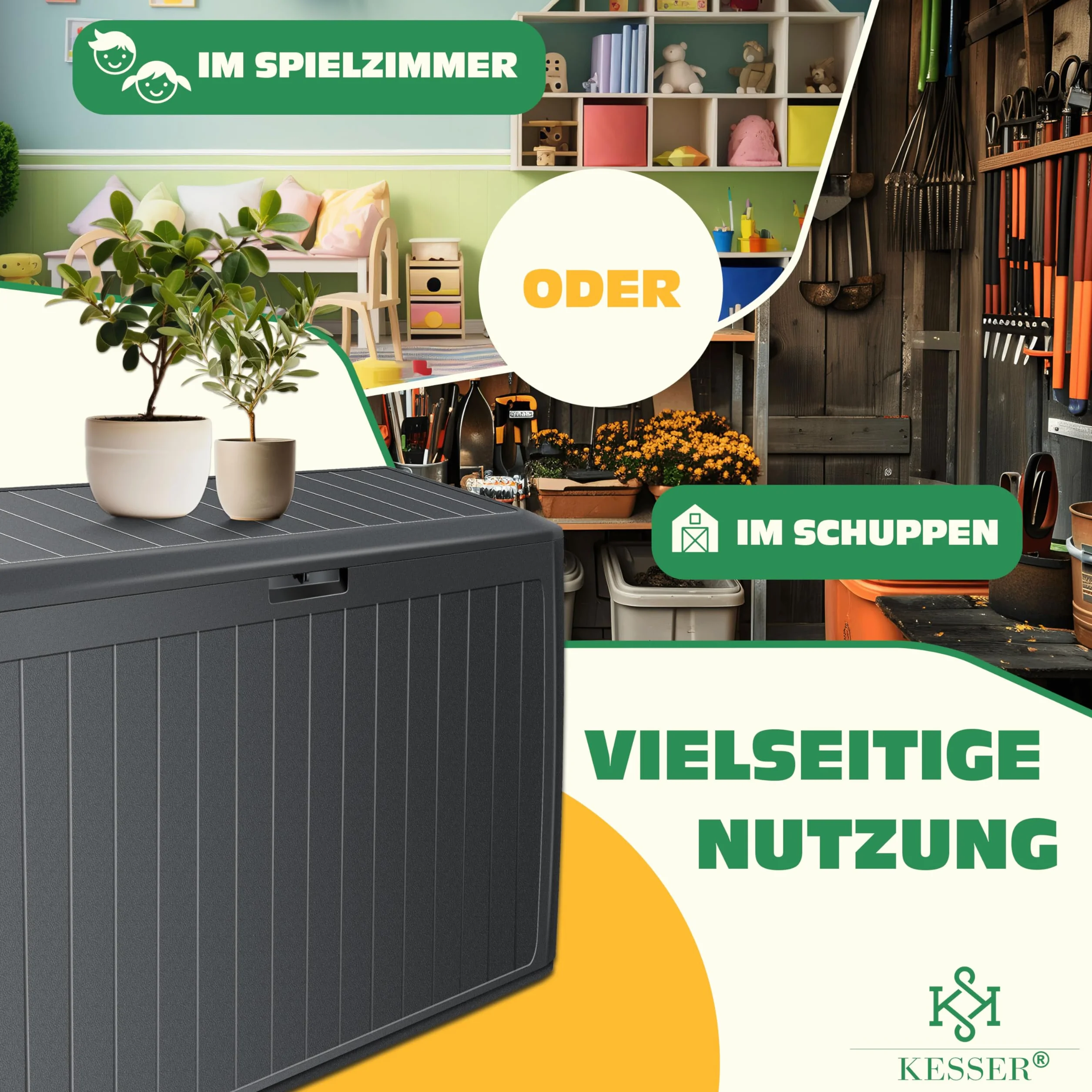 KESSER® Skrzynka na poduszki 290 l, z rolkami i uchwytami, obciążenie 100 kg, system Smart Click, skrzynia ogrodowa, kolor antracytowy