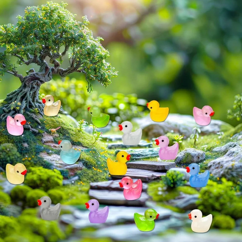 150 sztuk mini świecących kaczek, 10 kolorów, małe kolorowe figurki kaczek, miniaturowe kaczki, żywica do dekoracji miniaturowych ogrodów krajobrazowych, bonsai, basenów rybnych i akwariów