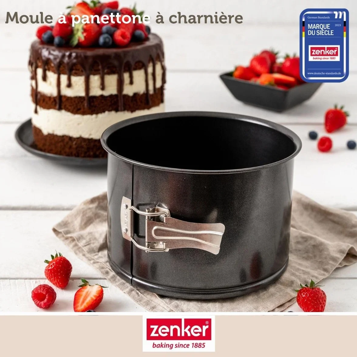 Zenker Tortownica bardzo wysoka, średnica 18 cm, czarna metaliczna blacha stalowa z powłoką zapobiegającą przywieraniu, idealna do wysokich tortów i włoskich panettone, wyprodukowana w Niemczech