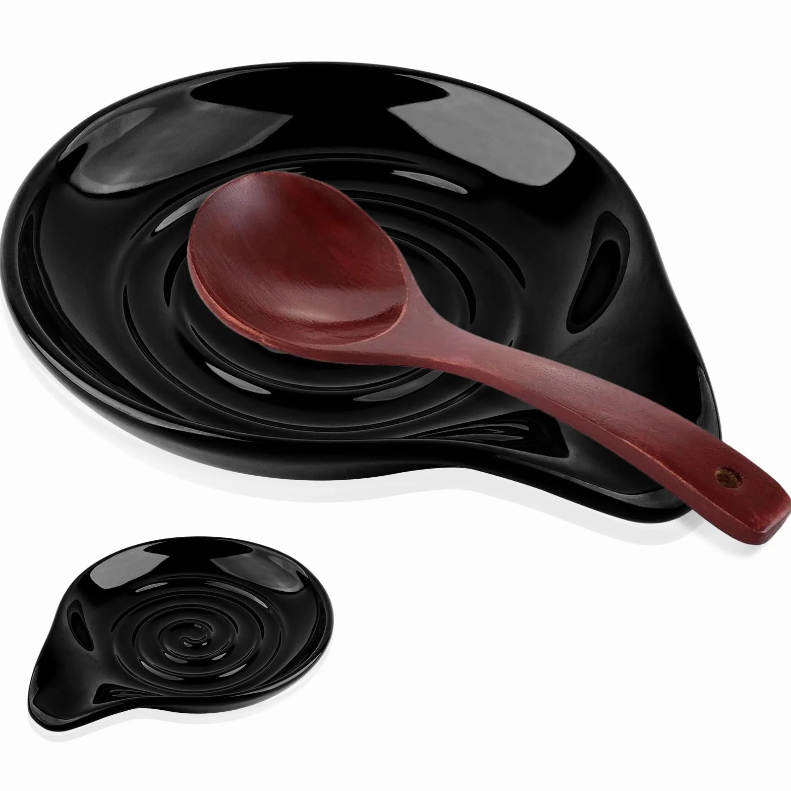 Ceramiczna półka na łyżki do kuchni, odporna na wysokie temperatury, duża półka na łyżki do chochli, łyżek, łopatek, nadaje się do mycia w zmywarce (czarna)