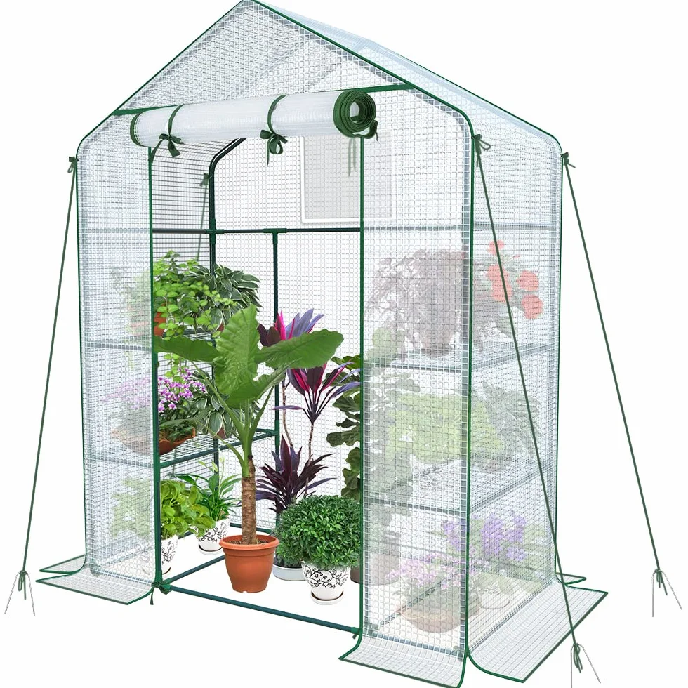 VOUNOT PE szklarnia ogrodowa z półkami 3 poziomami szklarnia ogrodowa do warzyw kwiaty wzmocniona plandeka 135g/m2 Chroń swoje rośliny o każdej porze roku 143x73x195cm
