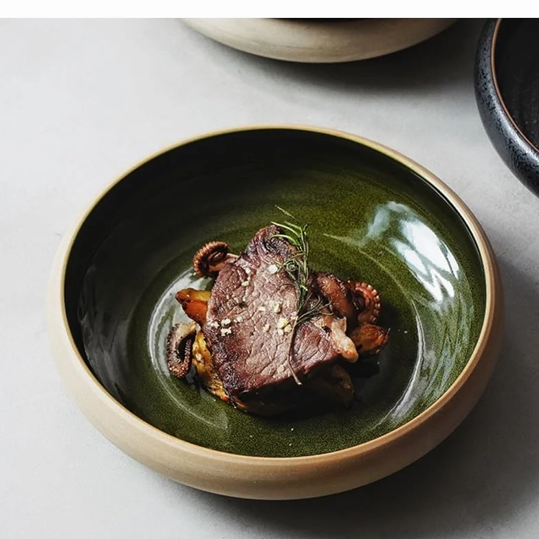 Talerze okrągły ceramiczny talerz do sałatek owocowych miska na zupę miska ramen dom kuchnia retro zastawa stołowa przekąska chleb miska deserowa talerze deserowe(C)