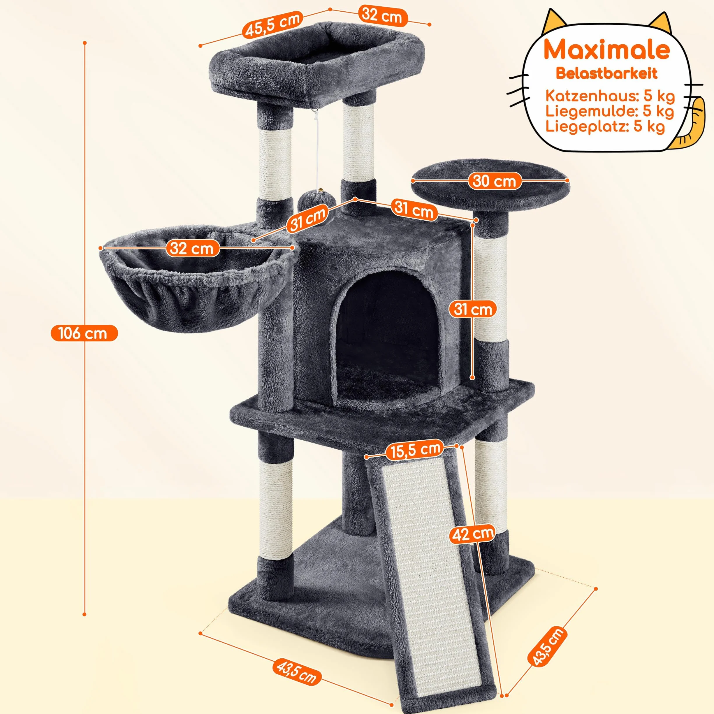 Yaheetech Kraztbaum stabilne drzewko dla kotów 107 cm