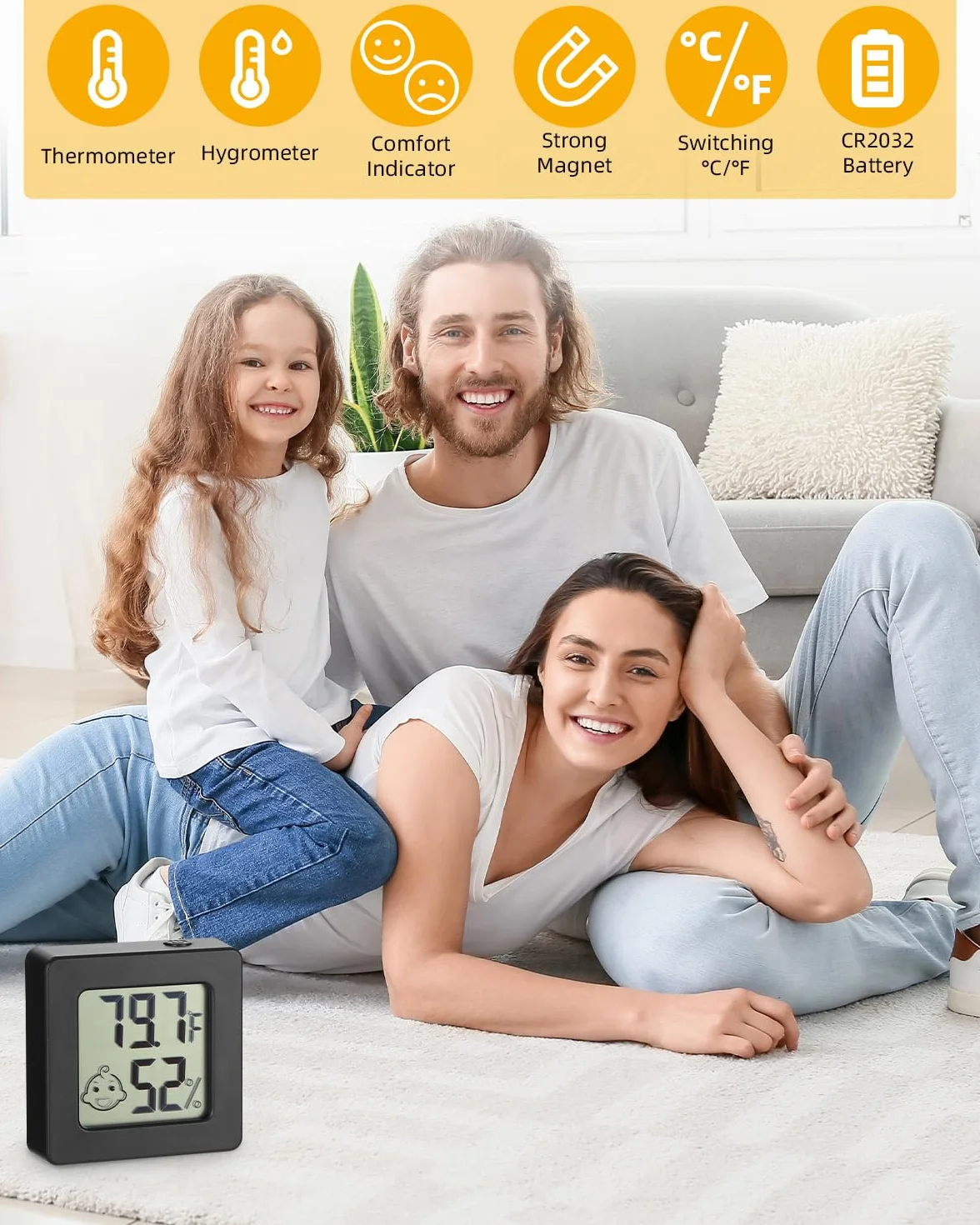6-Częściowy Mini Termometr z Miernikiem Wilgotności, Cyfrowy Termo-Wewnętrzny do Pokoju Dziecięcego, Piwnicy na Wino, Czarny