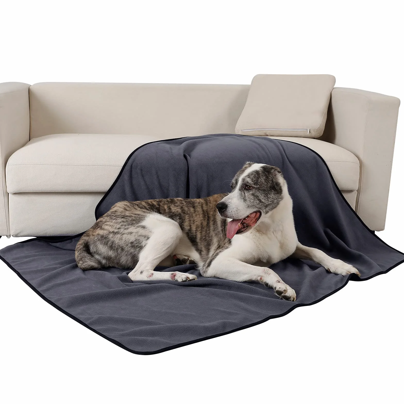 PETTOM Wodoszczelny koc dla psa (152 x 127 cm), miękki koc dla dużych i małych psów, koc ochronny na sofę, łóżko, fotel samochodowy, meble, nadaje się do prania w 30°C (rozmiar L, szary)