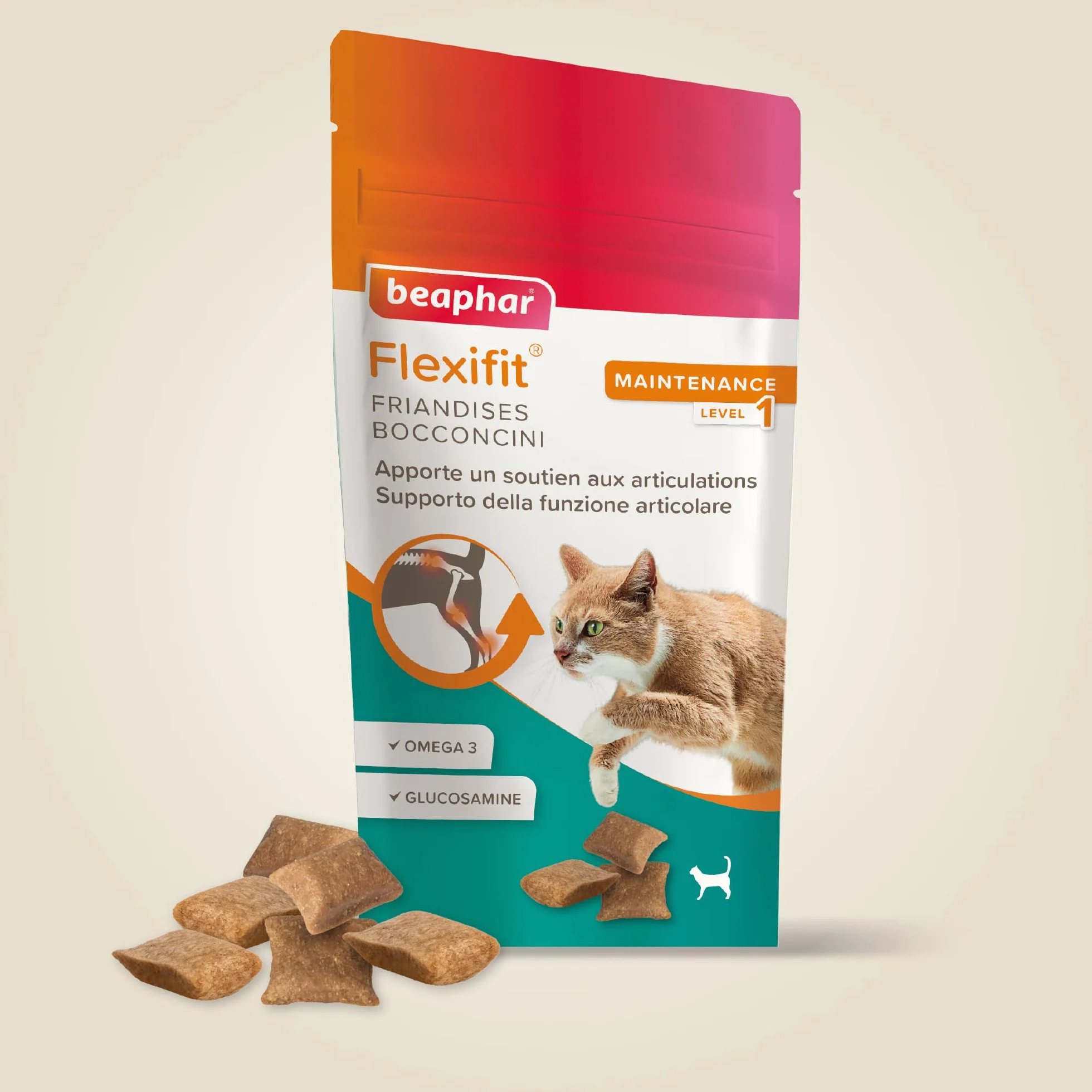 Beaphar Flexifit Bits suplement stawowy dla kotów, z Omega 3 i glukozaminą, do elastycznych stawów i mocnych kości, 35 g