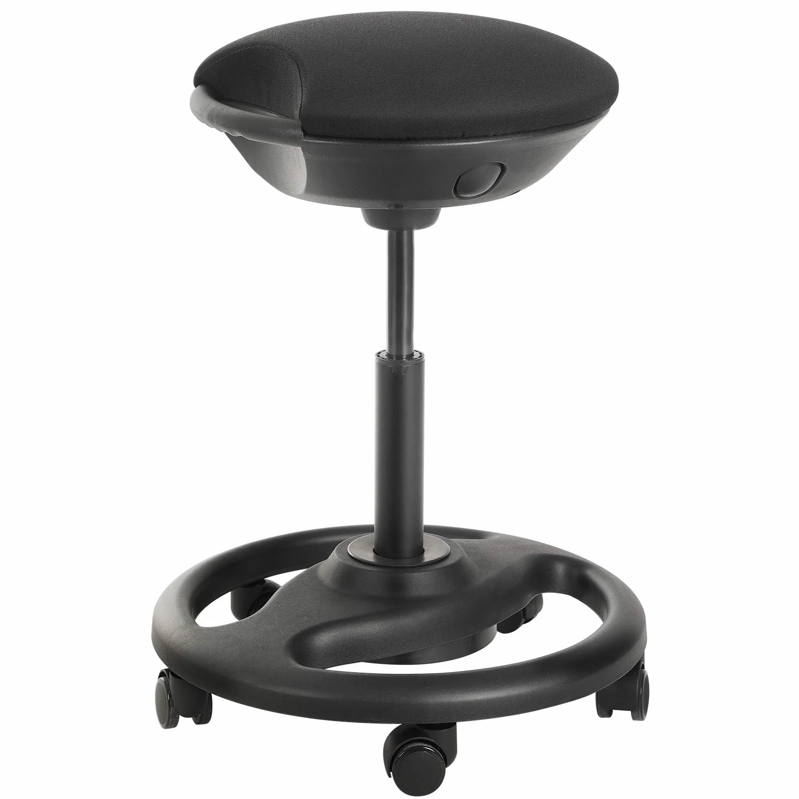 SONGMICS Dynamiczny stołek roboczy, ergonomiczne obrotowe krzesło biurowe z kółkami, bardzo duże siedzisko, nachylenie 10°, regulowana wysokość, grube wypełnienie, czarny OSC06BK