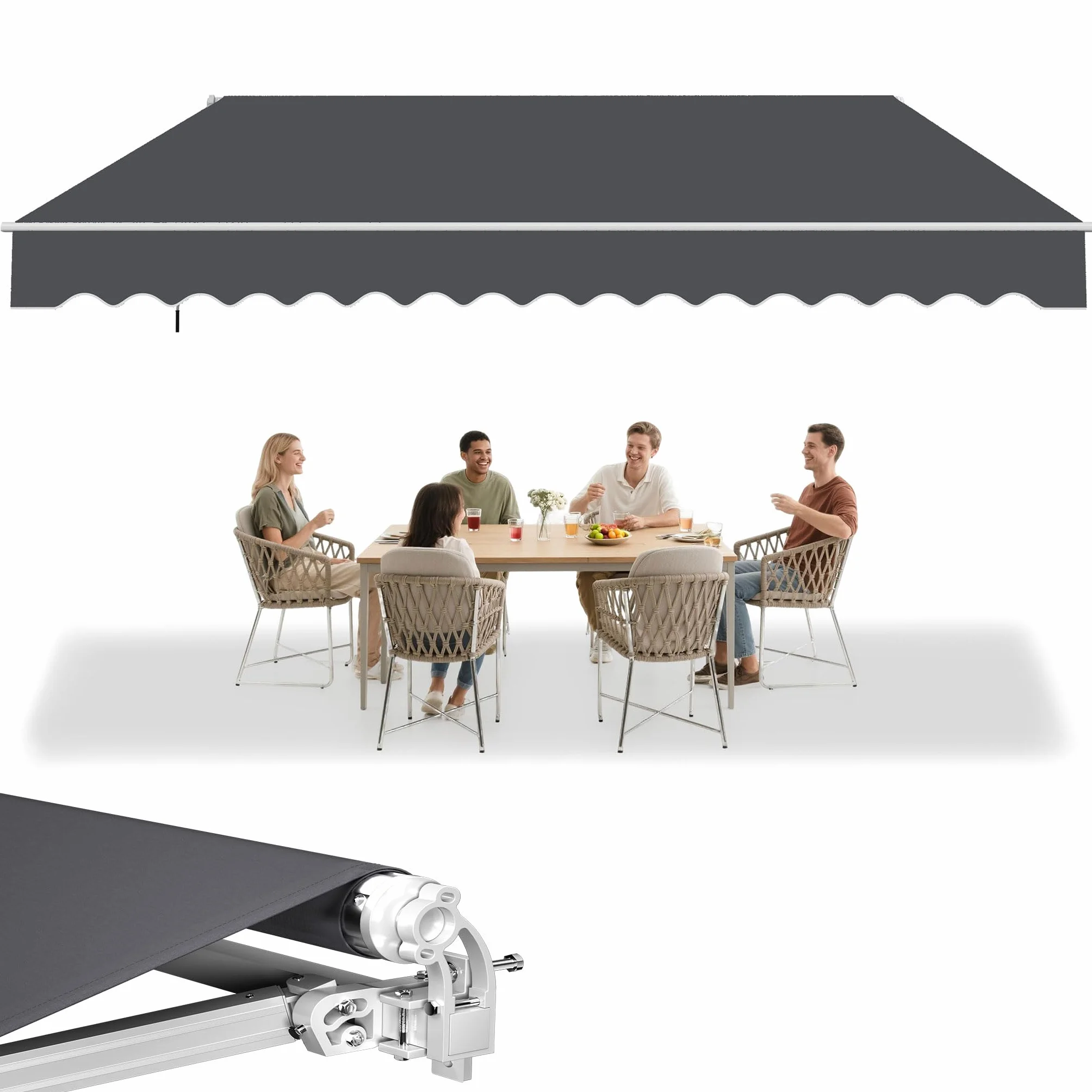 UISEBRT Markiza balkonowa 400 x 300 cm – markiza z ramieniem przegubowym, markiza zaciskowa, ochrona przed słońcem, ciemnoszara