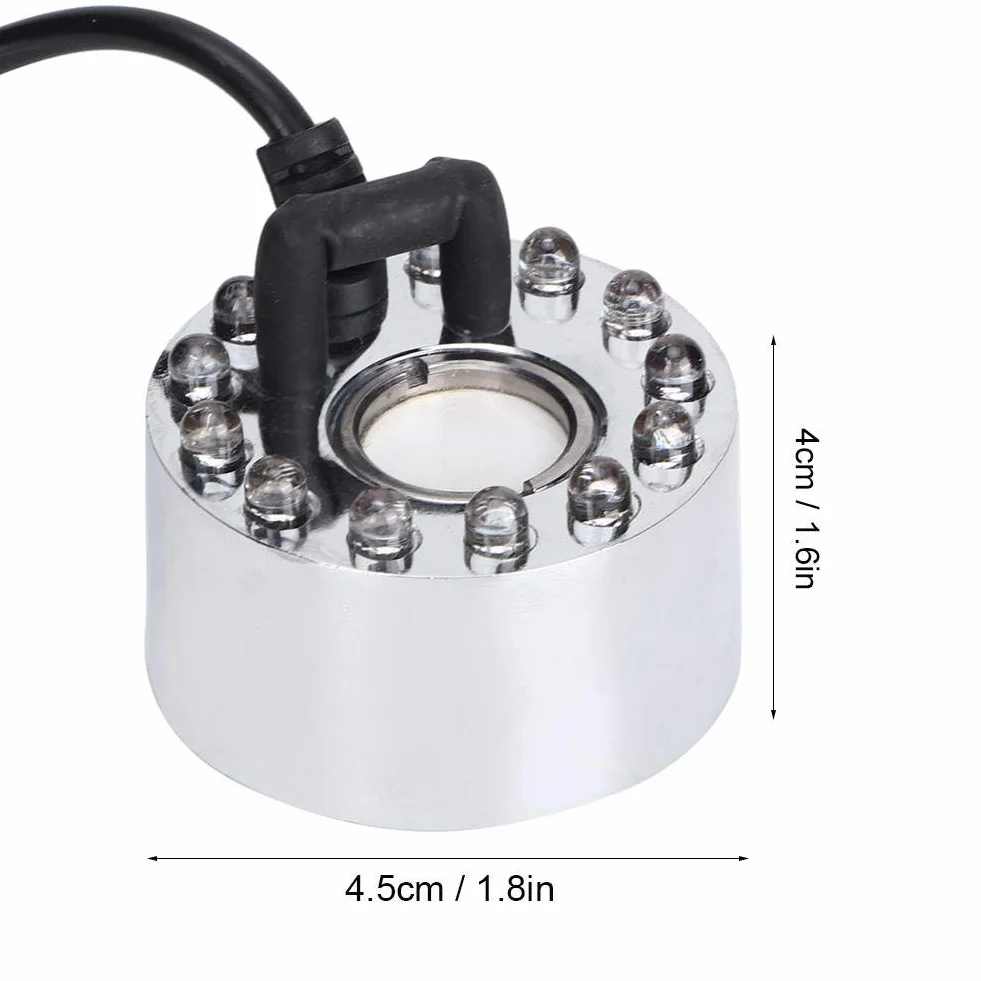 Silver Mister Maker Fogger Fountain Akwarium Mist Maker Light 12 LED Ultradźwiękowy Mist Maker Fogger Atomizer Nawilżacz do stawu fontannowego Indoor Outdoor (wtyczka UE)
